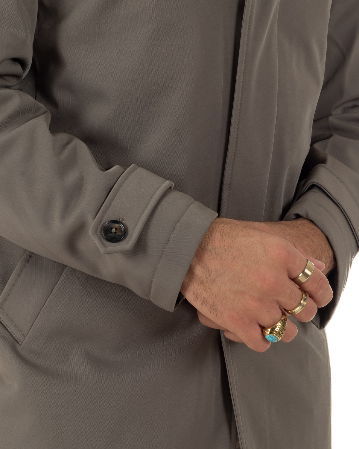 Giubbotto Uomo Trench Impermeabile Tessuto Tecnico Imbottito Beige G3354A