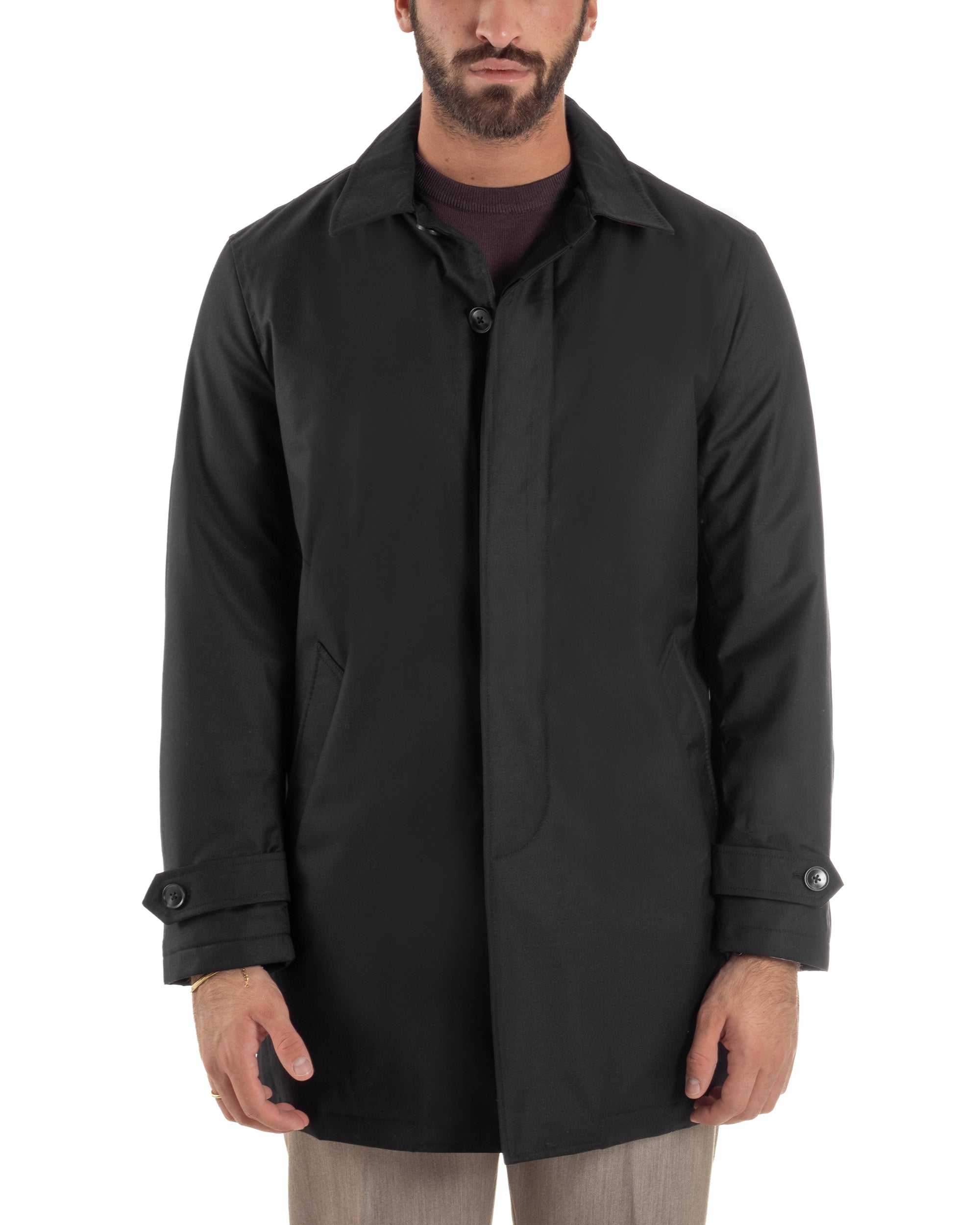 Giubbotto Uomo Trench Impermeabile Tessuto Tecnico Imbottito Nero G3355A