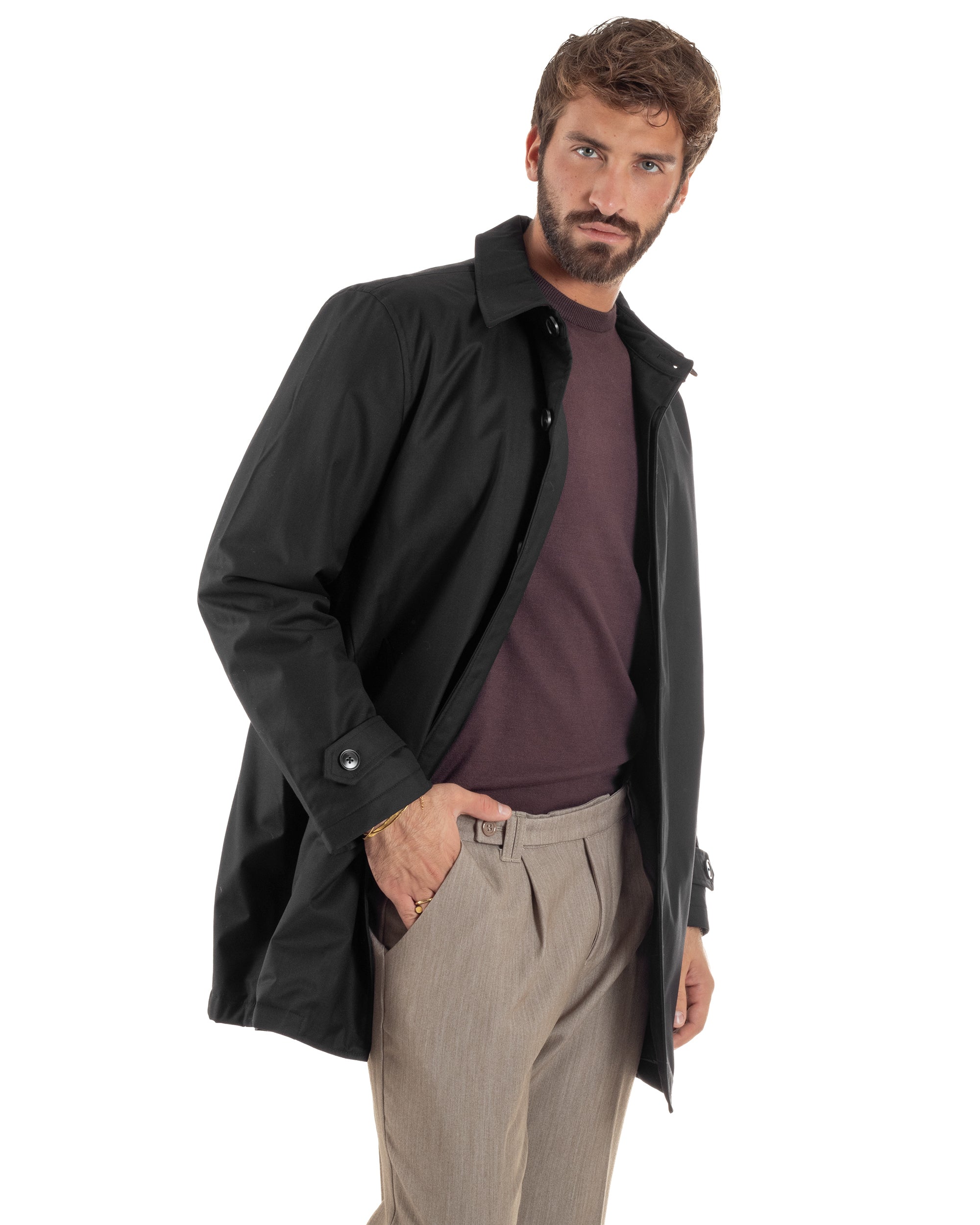 Giubbotto Uomo Trench Impermeabile Tessuto Tecnico Imbottito Nero G3355A