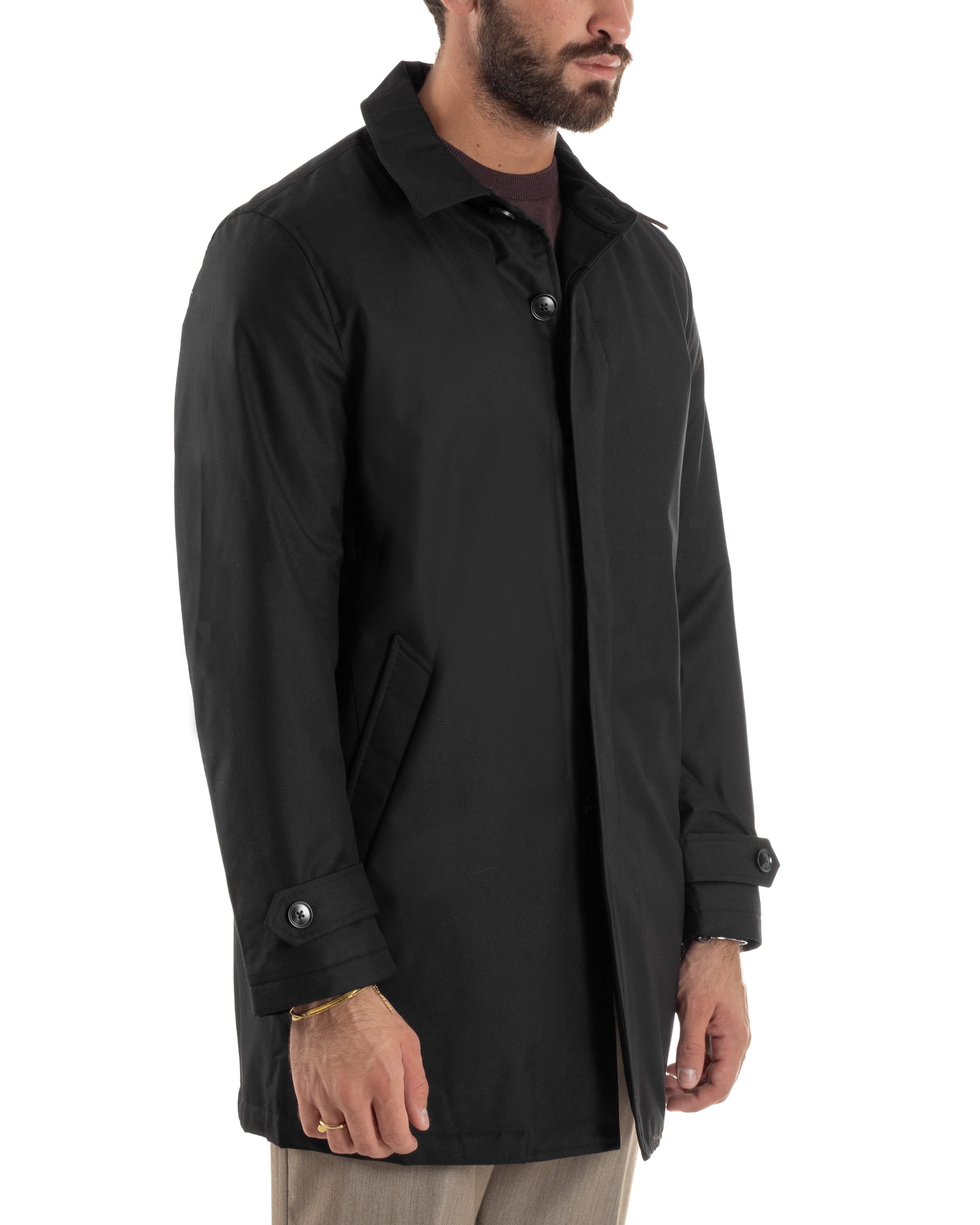 Giubbotto Uomo Trench Impermeabile Tessuto Tecnico Imbottito Nero G3355A