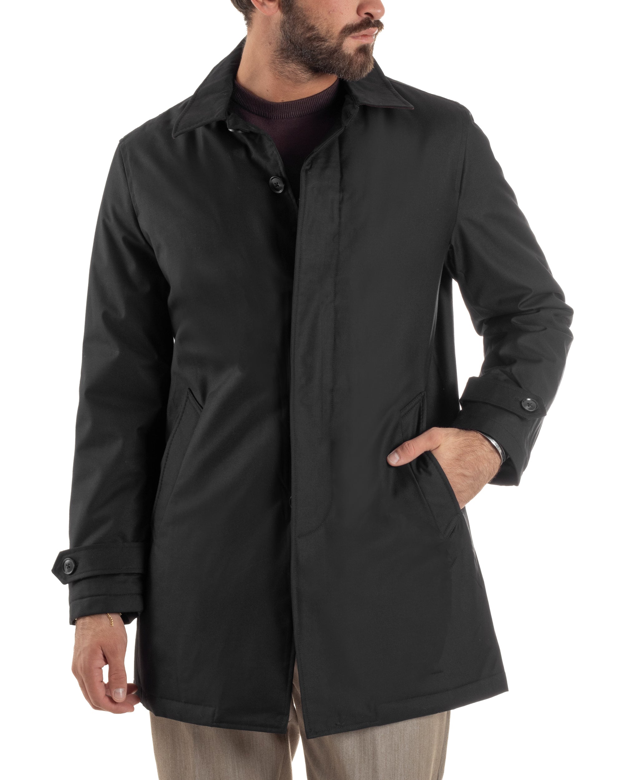 Giubbotto Uomo Trench Impermeabile Tessuto Tecnico Imbottito Nero G3355A