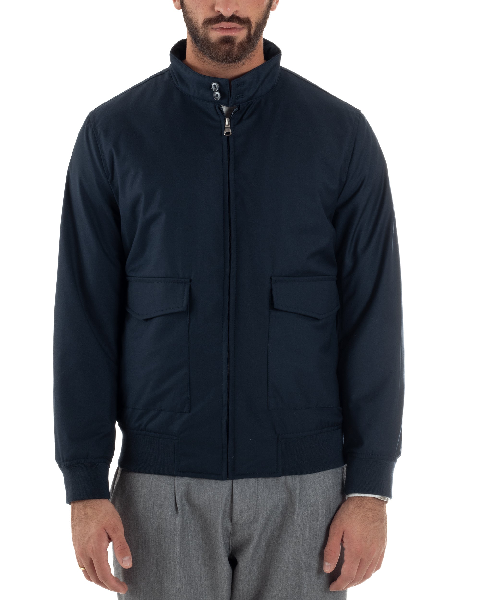 Giubbotto Uomo Tessuto Tecnico Impermeabile Giacca Basic Zip Blu G3356A