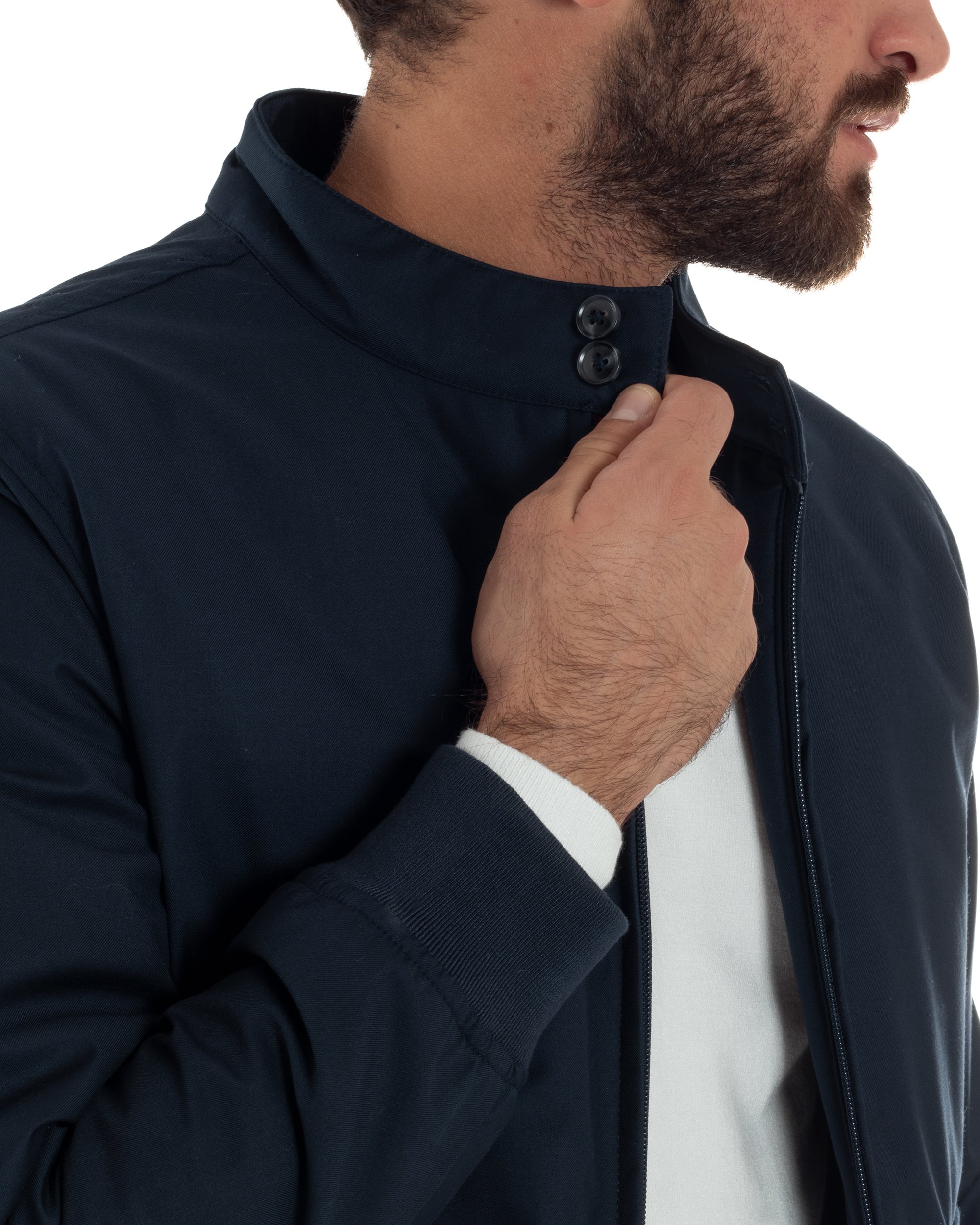 Giubbotto Uomo Tessuto Tecnico Impermeabile Giacca Basic Zip Blu G3356A