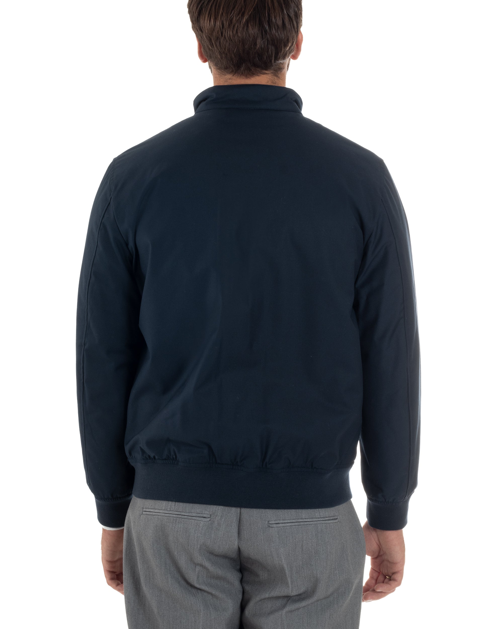 Giubbotto Uomo Tessuto Tecnico Impermeabile Giacca Basic Zip Blu G3356A