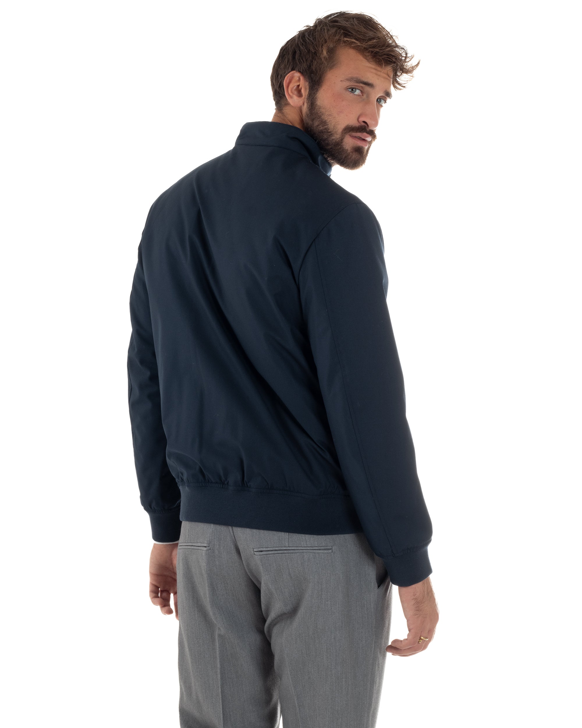 Giubbotto Uomo Tessuto Tecnico Impermeabile Giacca Basic Zip Blu G3356A