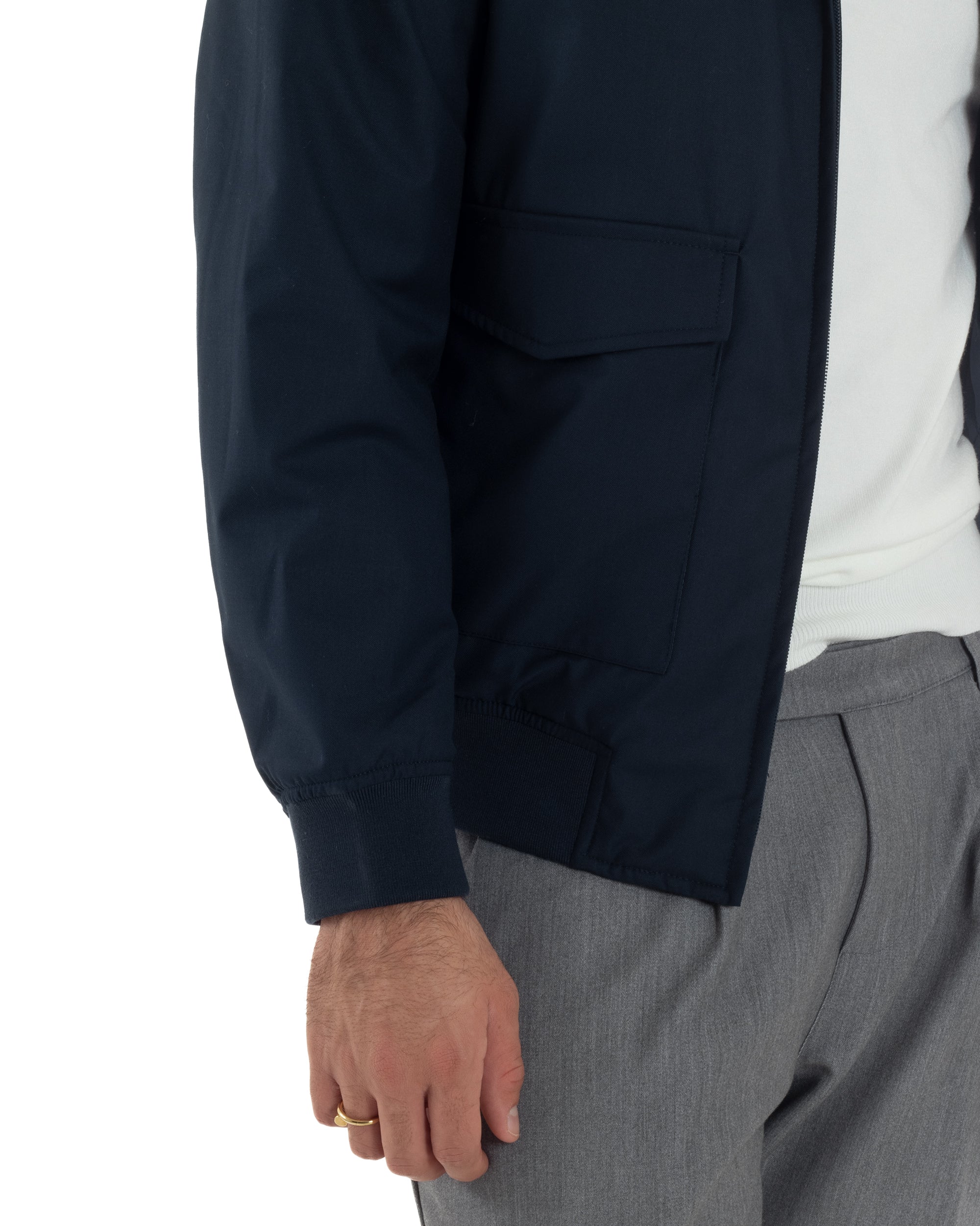 Giubbotto Uomo Tessuto Tecnico Impermeabile Giacca Basic Zip Blu G3356A