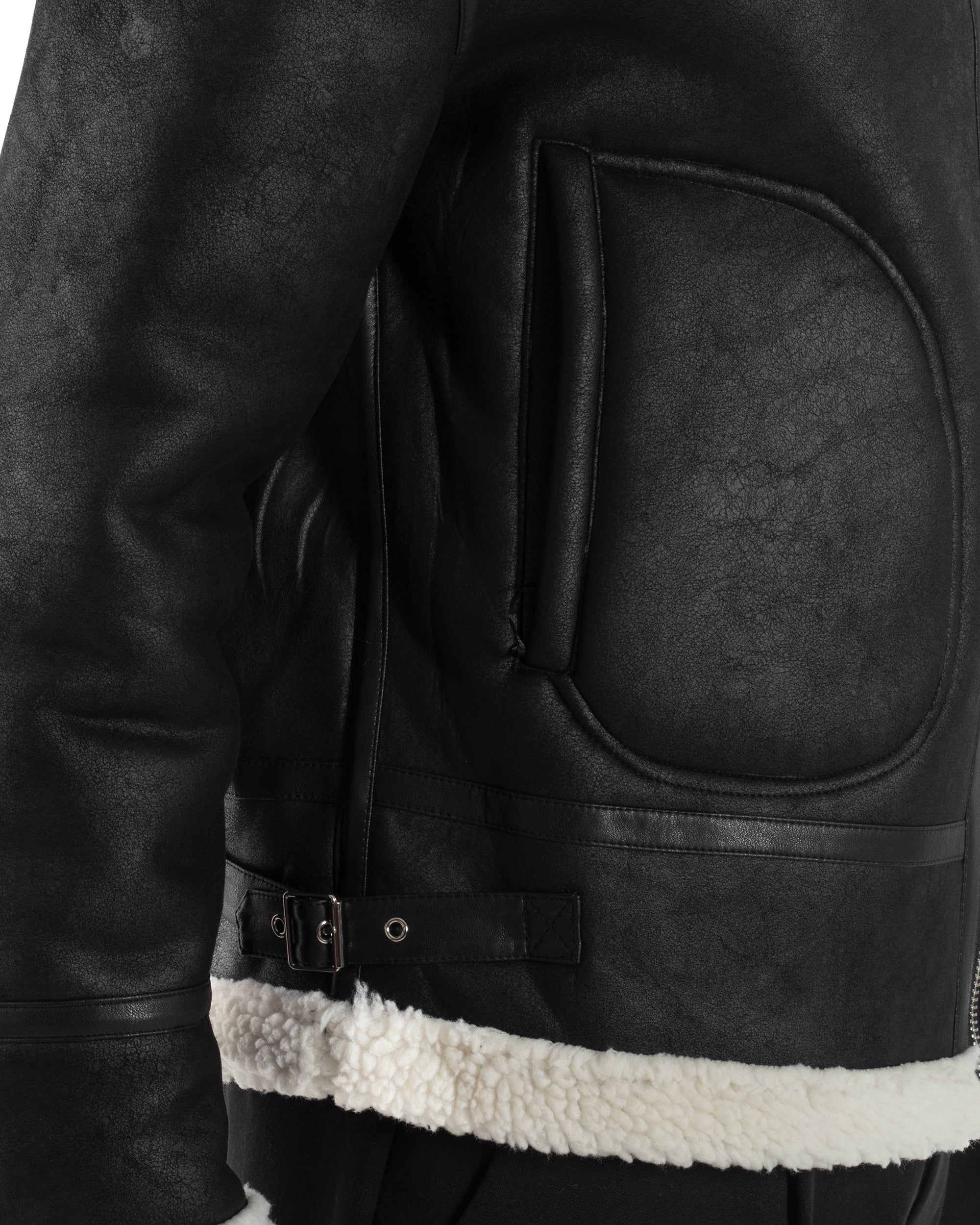 Giubbotto Uomo Montone Ecopelle Giacca College Pelliccia Nero G3358A