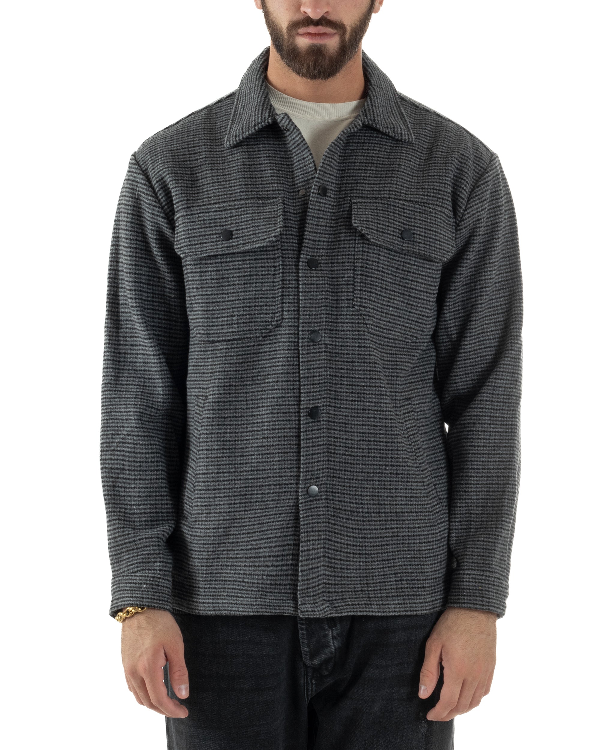 Giacca Overshirt Uomo Camicia Quadri Con Tasconi Grigio G3362A