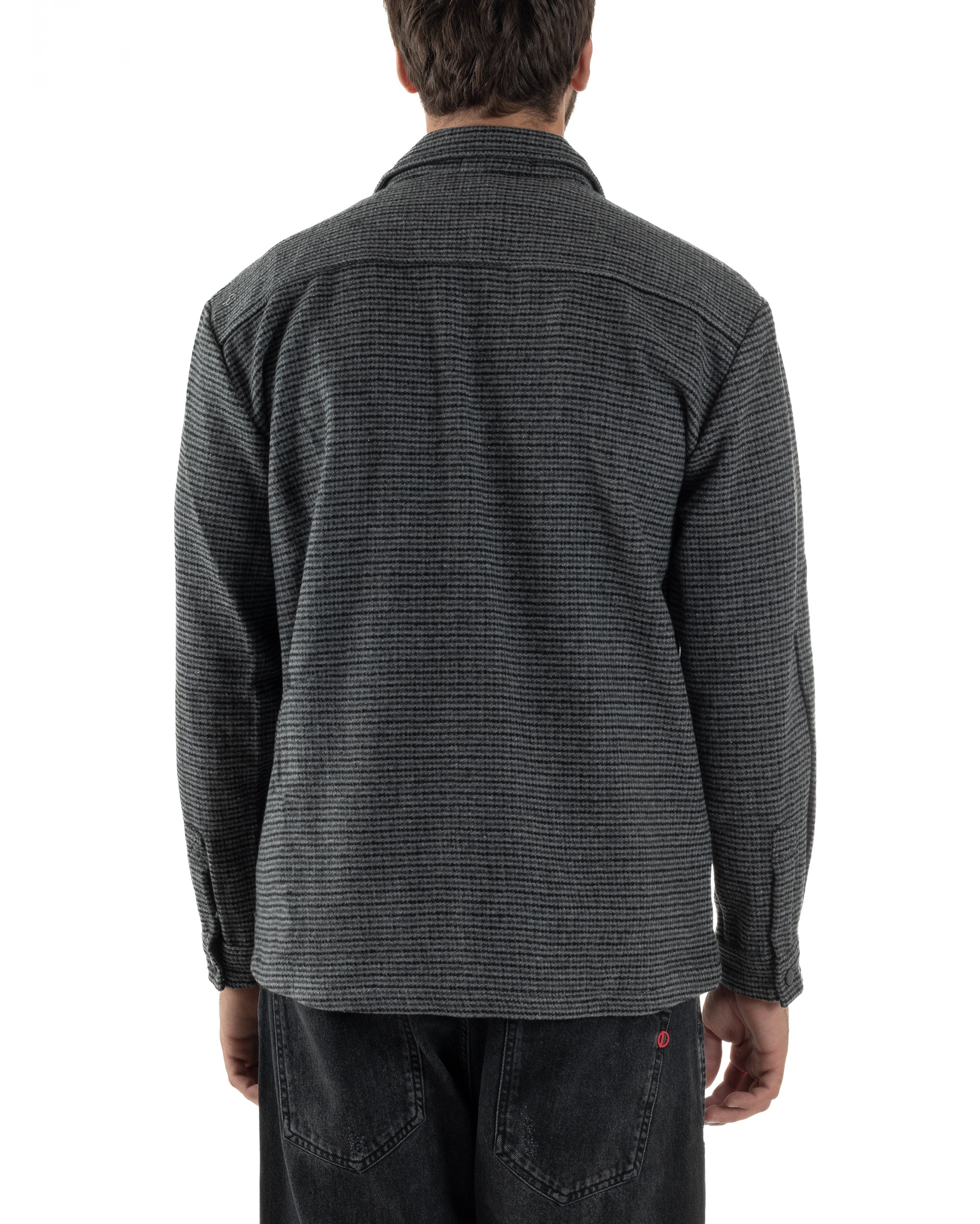 Giacca Overshirt Uomo Camicia Quadri Con Tasconi Grigio G3362A