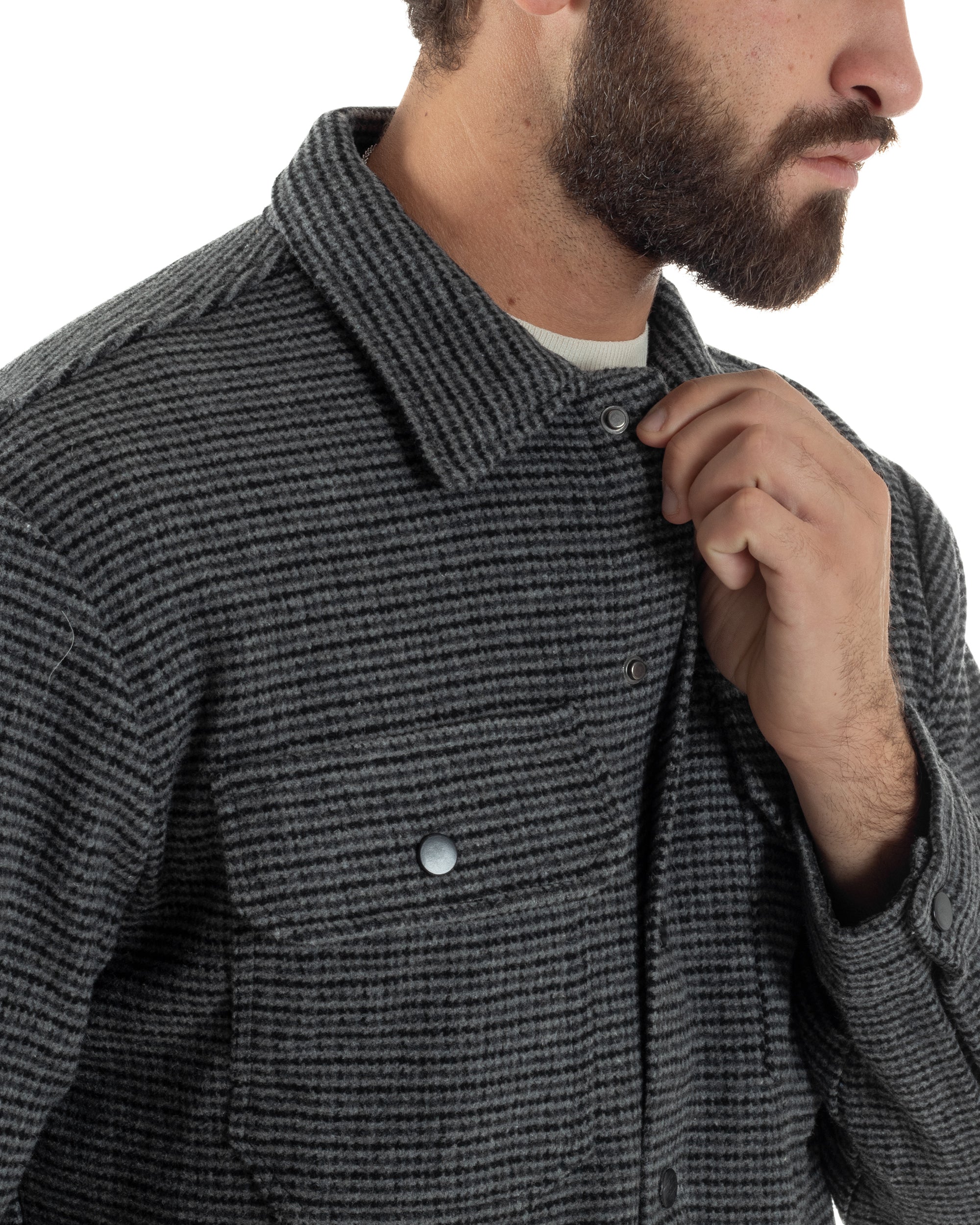 Giacca Overshirt Uomo Camicia Quadri Con Tasconi Grigio G3362A