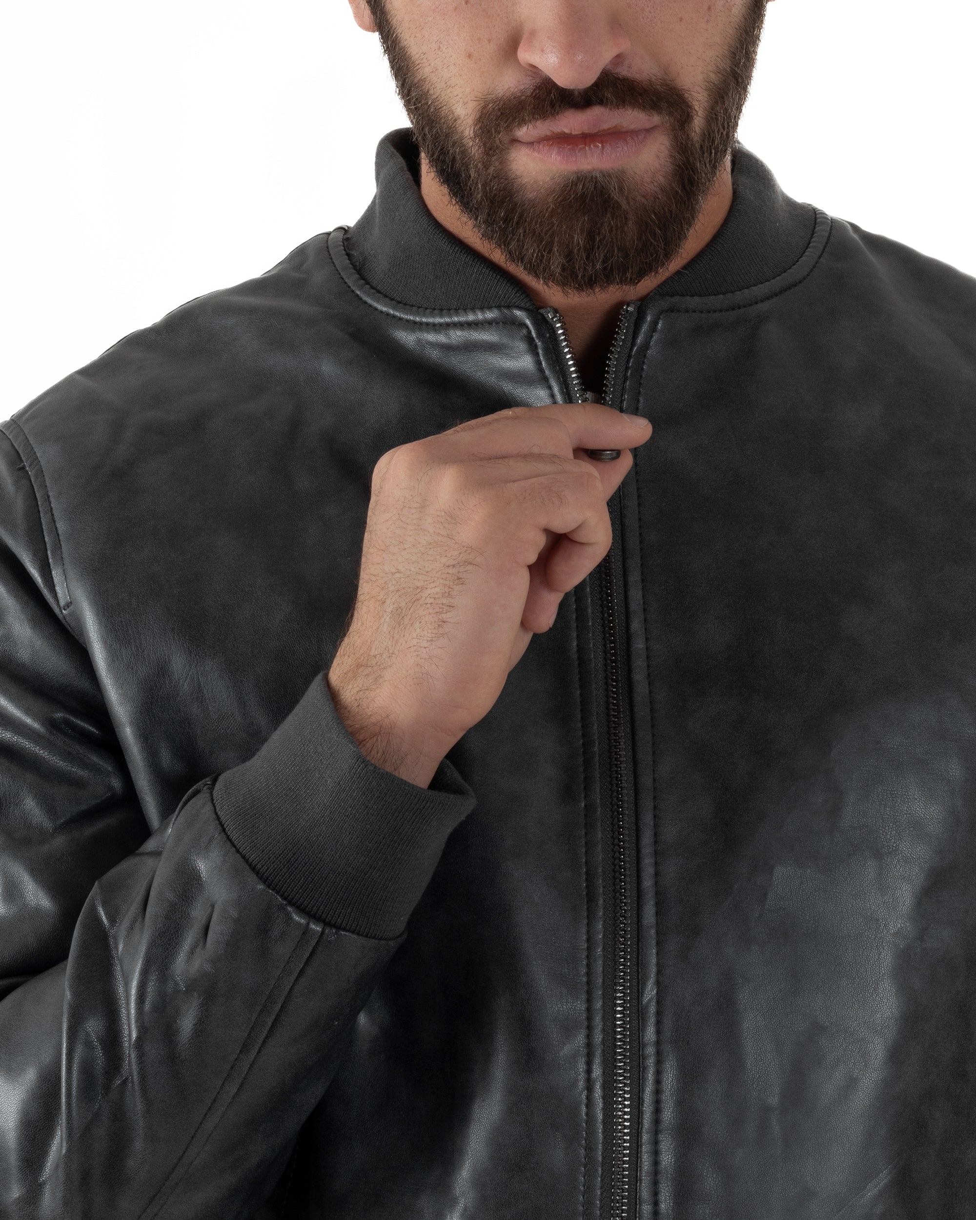 Giubbotto Uomo College Ecopelle Vintage Biker Basic Imbottito Grigio G3365A