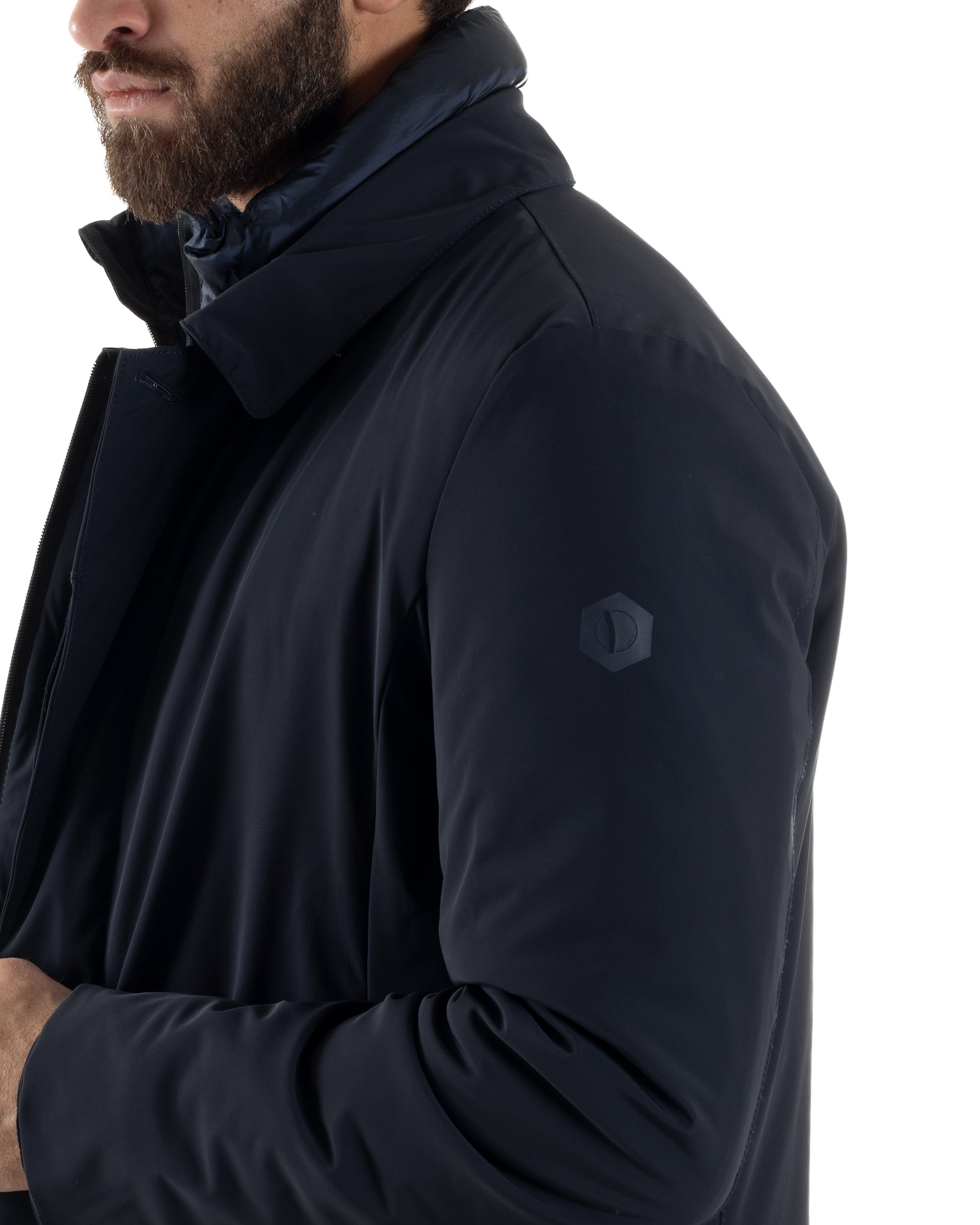 Giubbotto Uomo Trench Impermeabile Tessuto Tecnico Imbottito Blu Over-D OC1F2W5J06