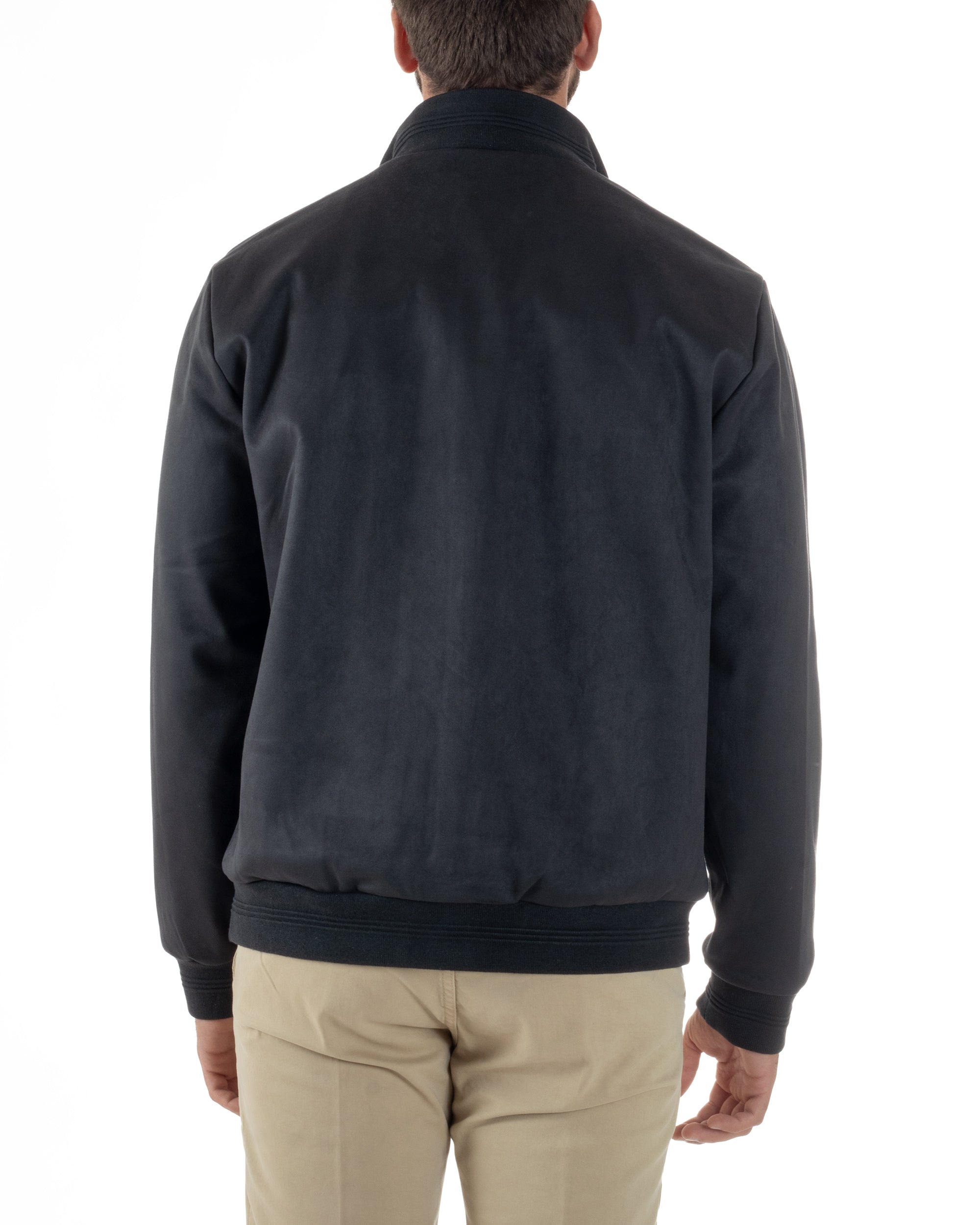 Giubbotto Uomo College Camoscio Giacca Con Bottoni Blu G3373A