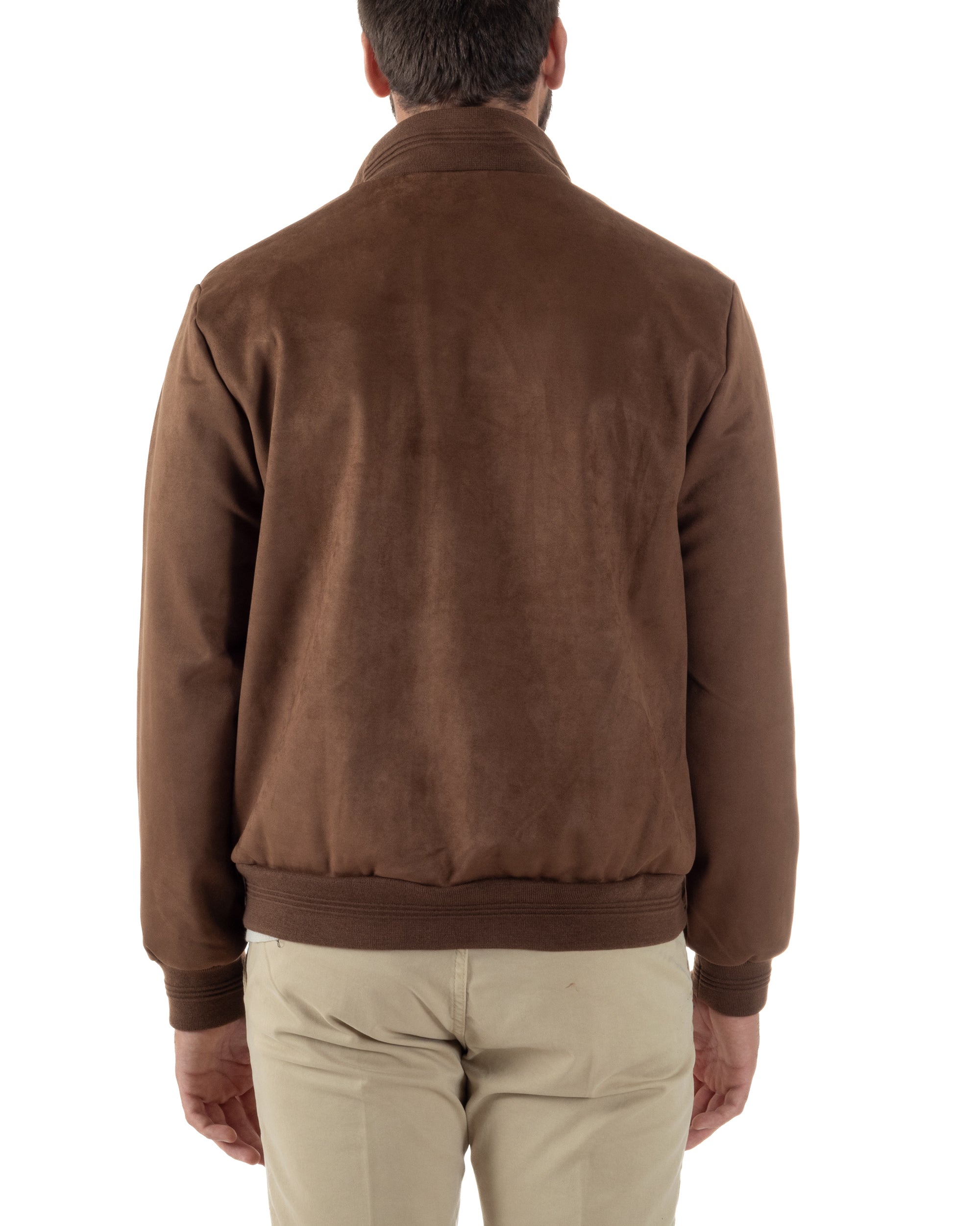 Giubbotto Uomo College Camoscio Giacca Con Bottoni Marrone G3374A