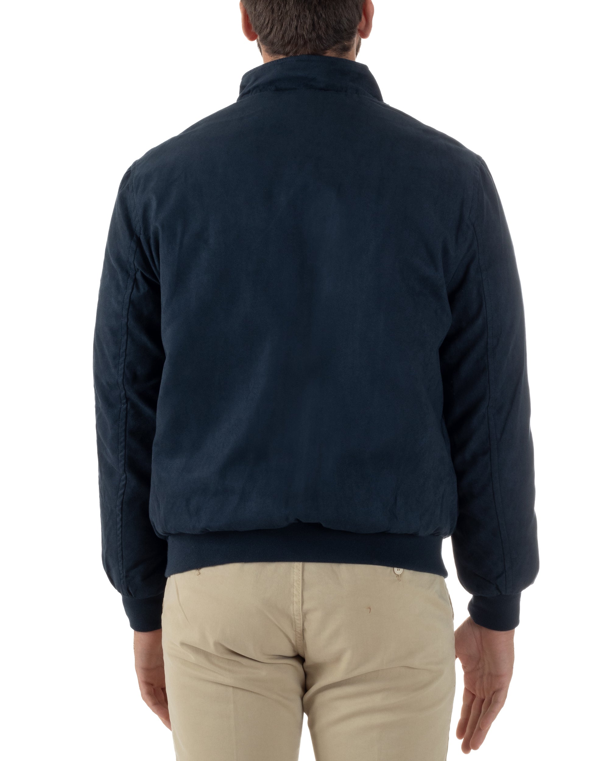 Giubbotto Uomo Bomber Camoscio Morbido Zip Tasconi Blu G3376A