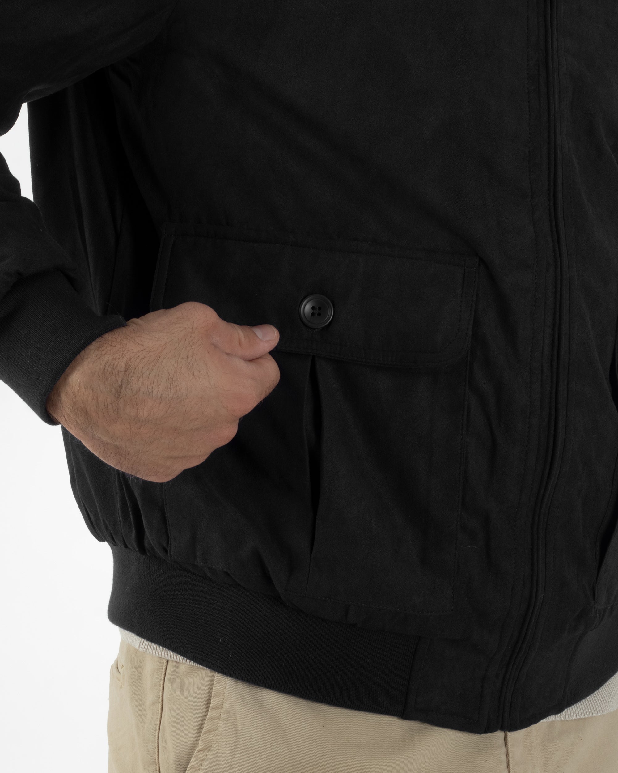 Giubbotto Uomo Bomber Camoscio Morbido Zip Tasconi Nero G3378A