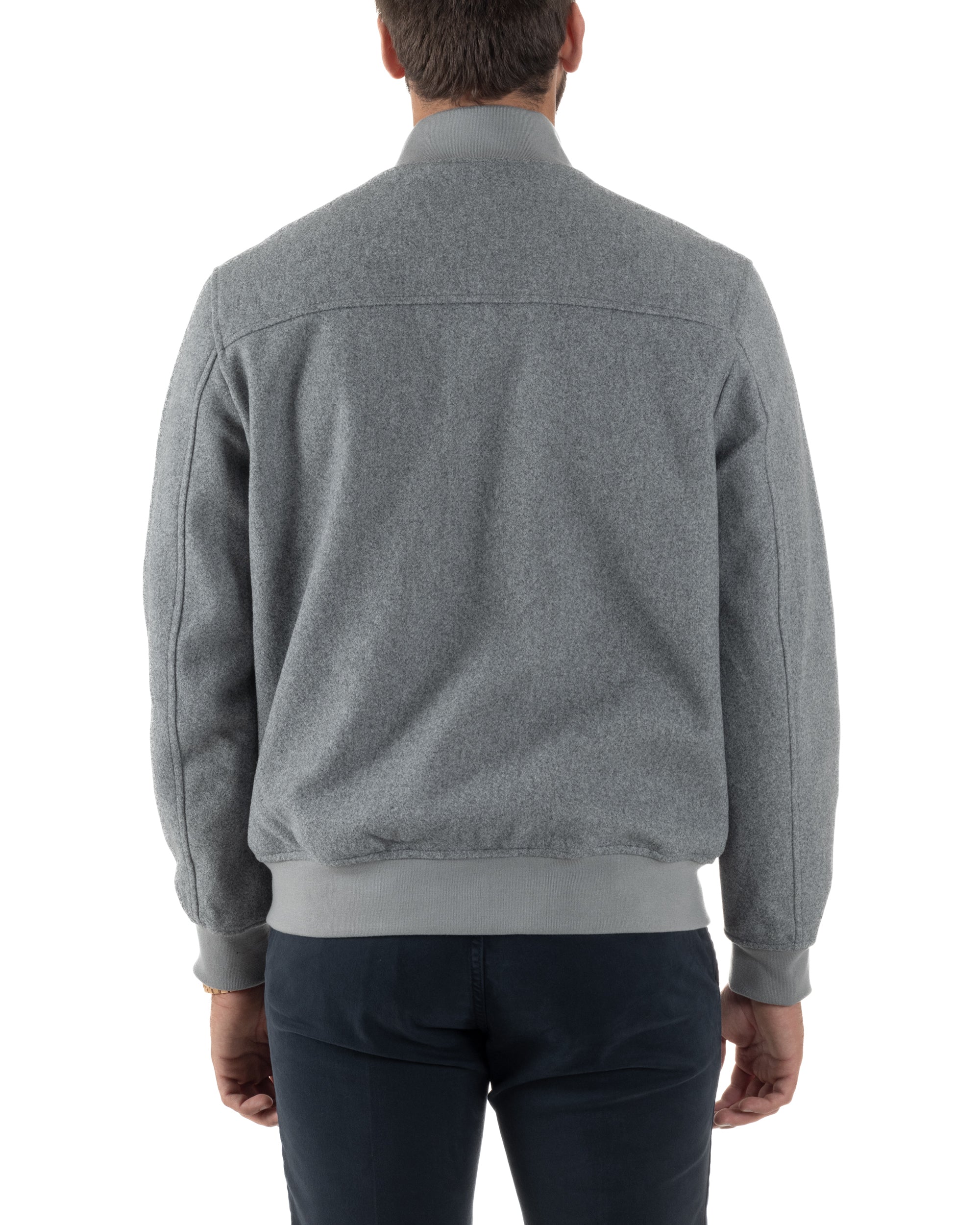 Giubbotto Uomo Bomber Giacca College Panno Bottoni Grigio G3382A