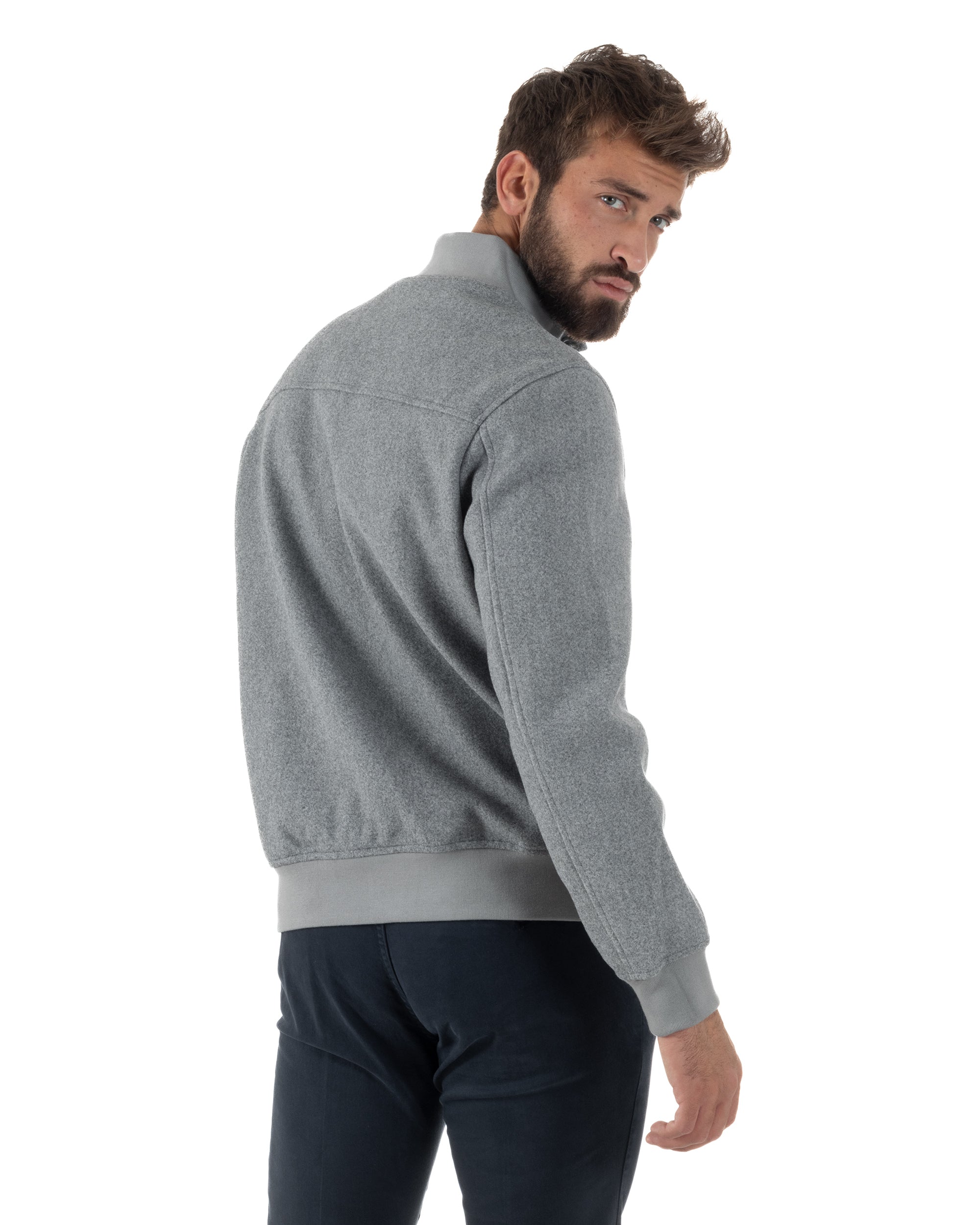 Giubbotto Uomo Bomber Giacca College Panno Bottoni Grigio G3382A