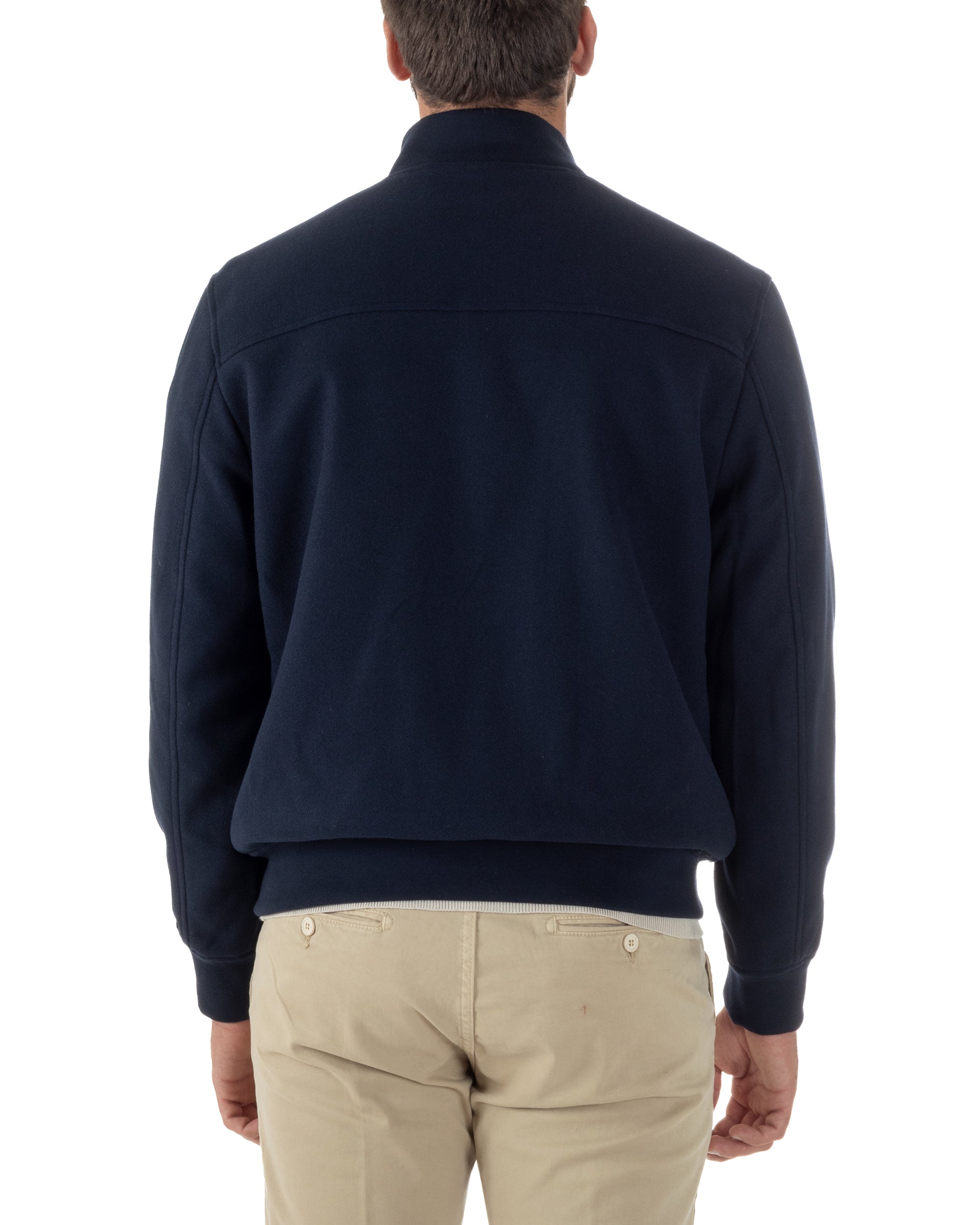 Giubbotto Uomo Bomber Giacca College Panno Bottoni Blu G3383A