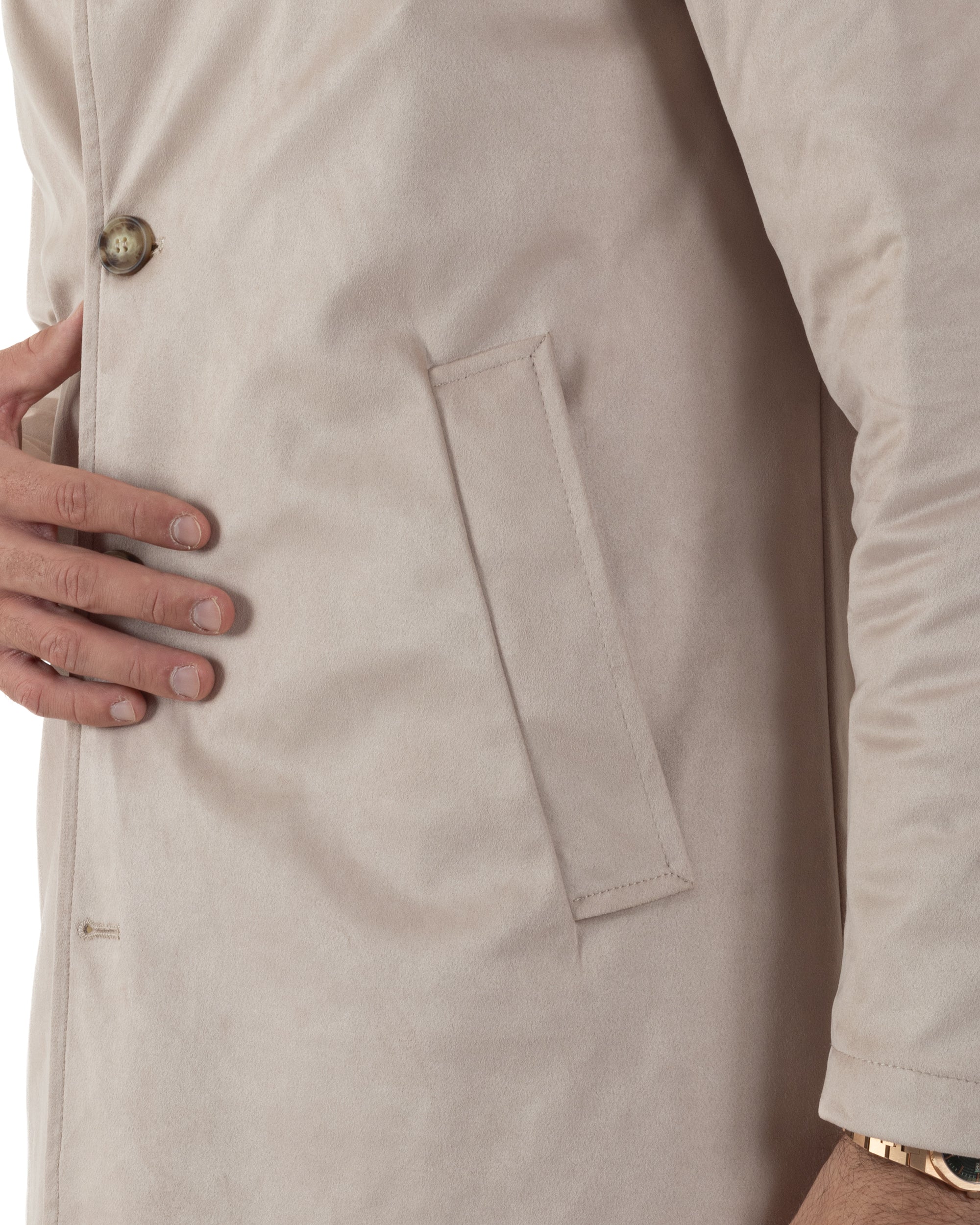 Giubbotto Uomo Trench Lungo Camoscio Imbottito Beige BlackSunday G3384A