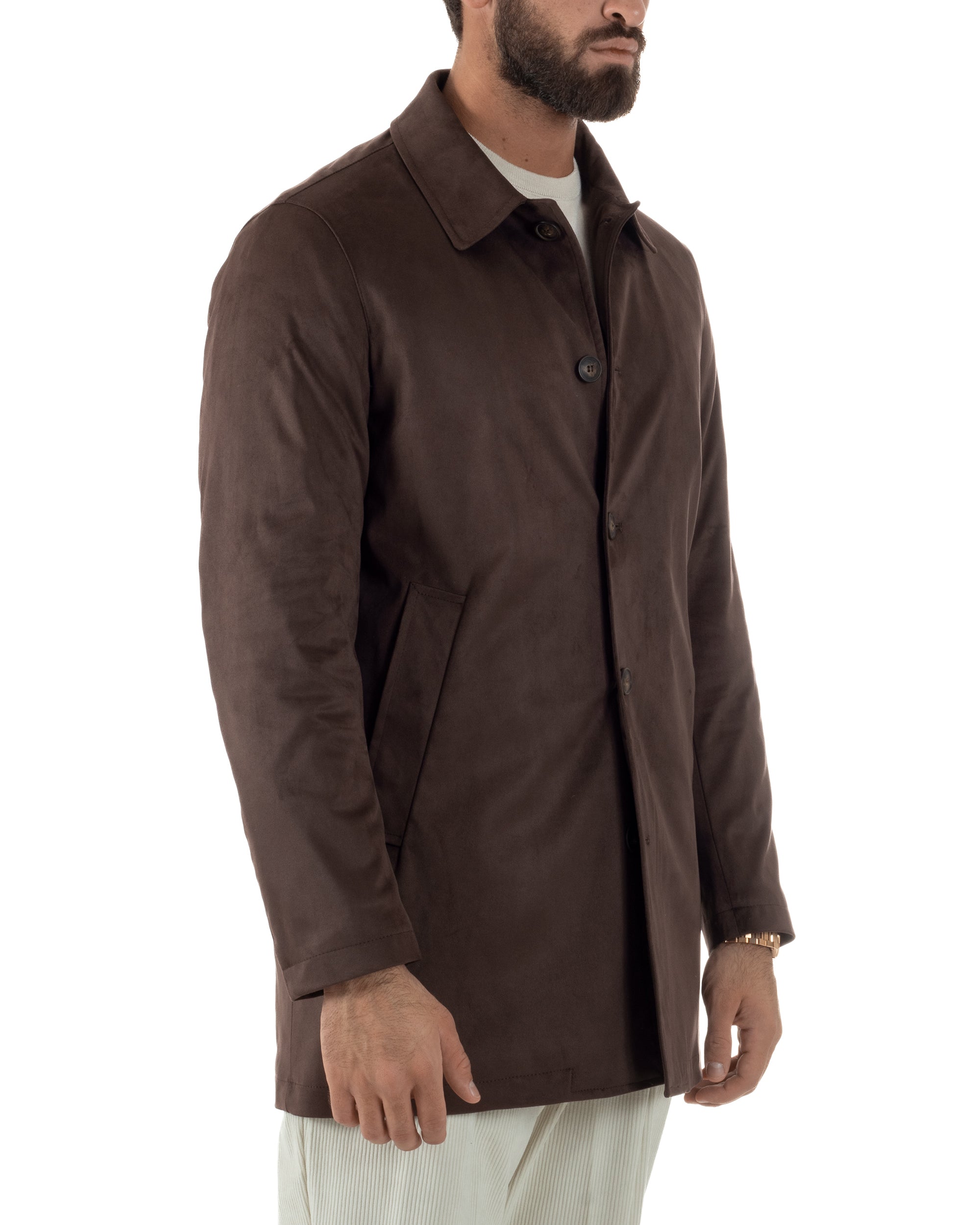 Giubbotto Uomo Trench Lungo Camoscio Imbottito Marrone BlackSunday G3385A