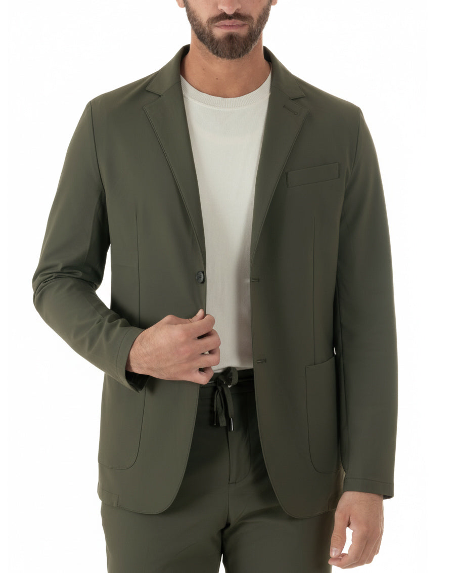 Giacca uomo monopetto no stiro impermeabile verde militare GIOSAL-BZ1008A