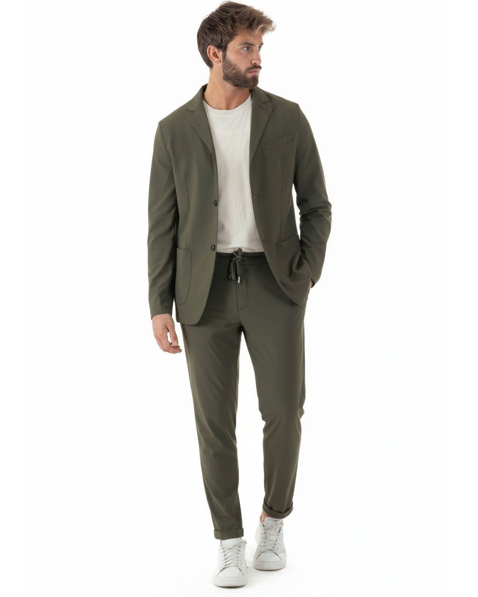 Giacca uomo monopetto no stiro impermeabile verde militare GIOSAL-BZ1008A