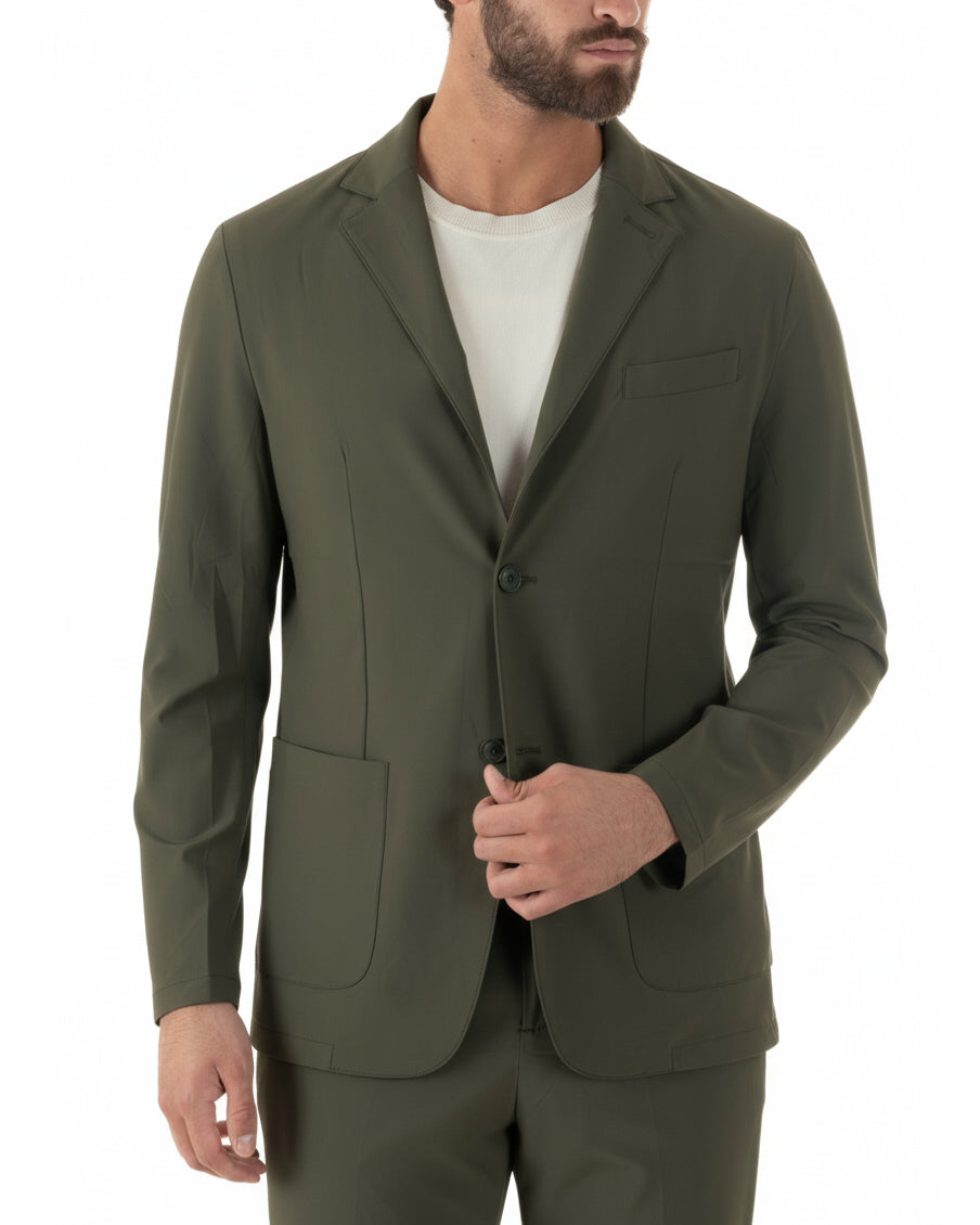Giacca uomo monopetto no stiro impermeabile verde militare GIOSAL-BZ1008A