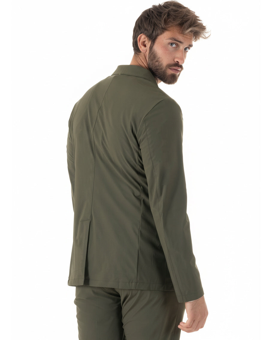 Giacca uomo monopetto no stiro impermeabile verde militare GIOSAL-BZ1008A