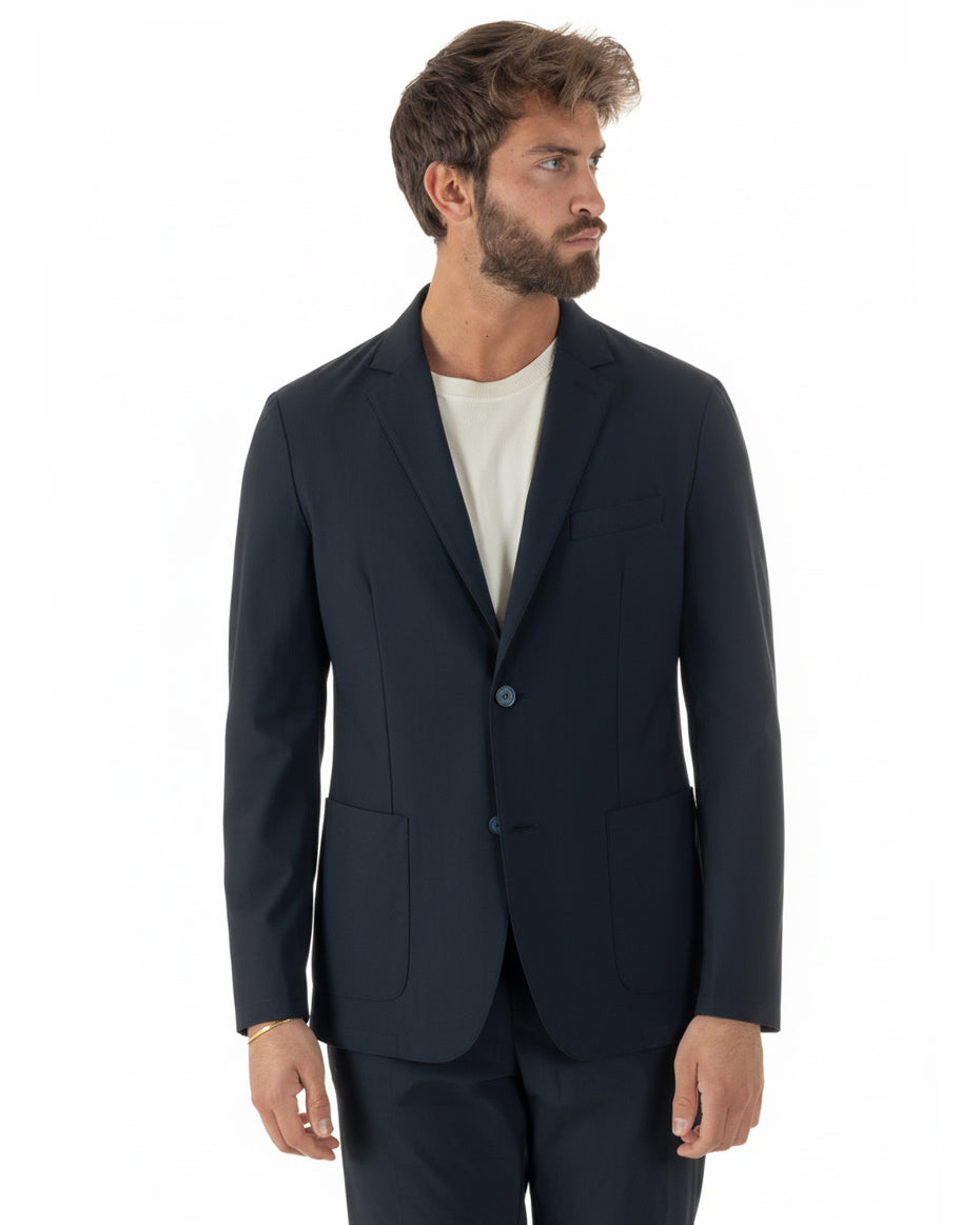 Giacca uomo monopetto no stiro impermeabile blu GIOSAL-BZ1010A