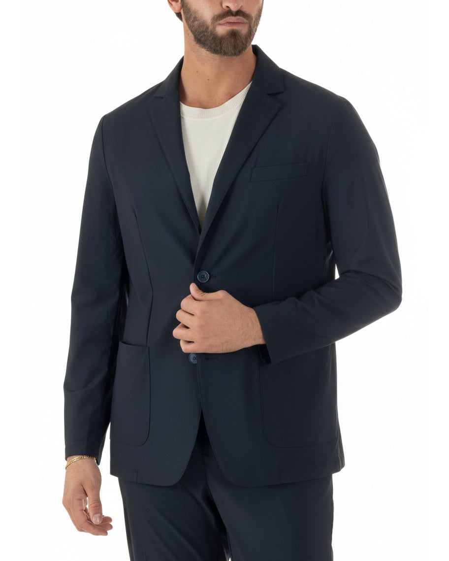 Giacca uomo monopetto no stiro impermeabile blu GIOSAL-BZ1010A