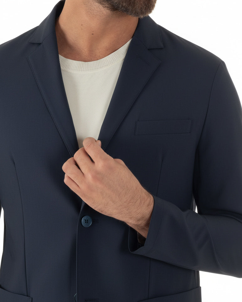 Giacca uomo monopetto no stiro impermeabile blu GIOSAL-BZ1010A
