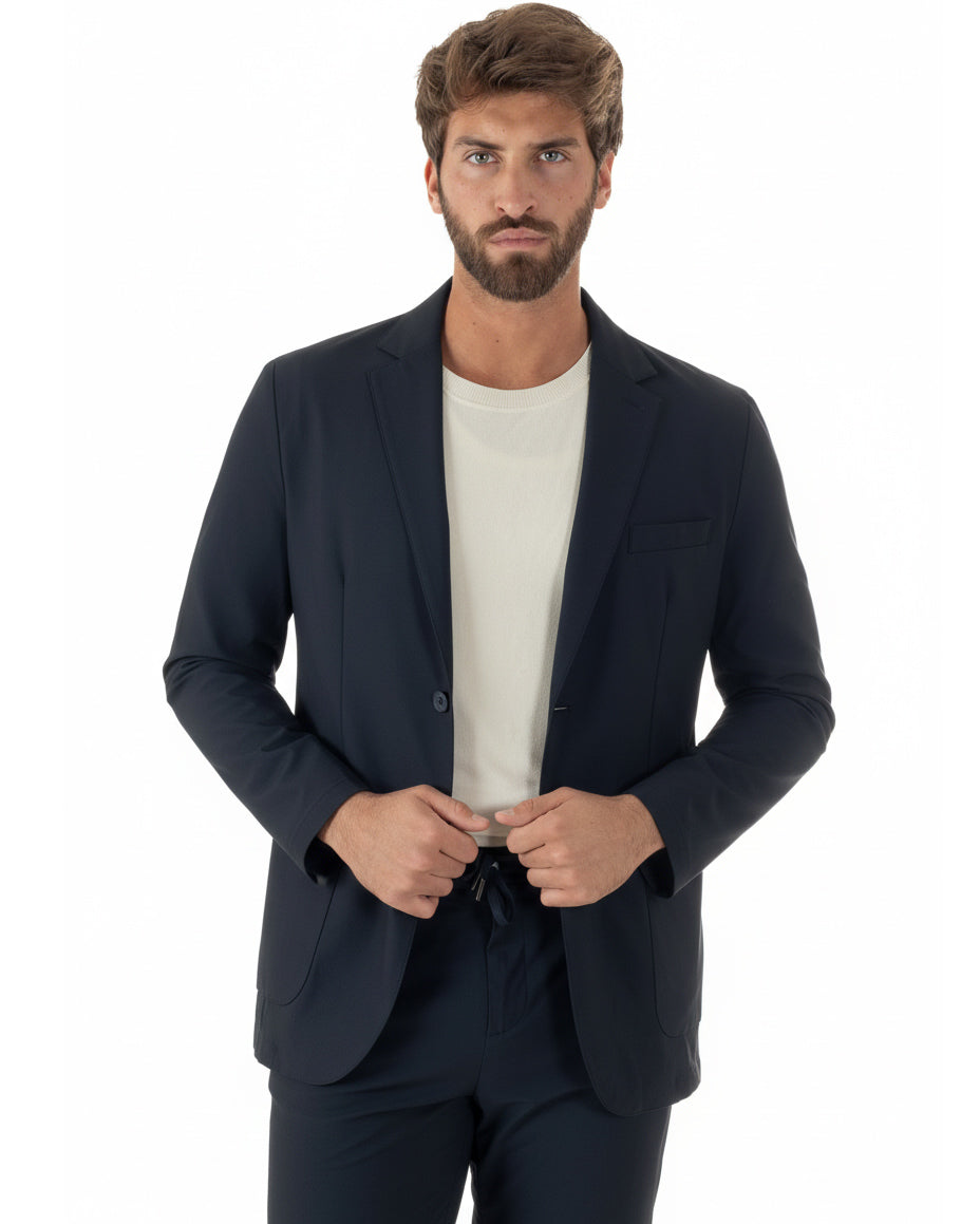 Giacca uomo monopetto no stiro impermeabile blu GIOSAL-BZ1010A