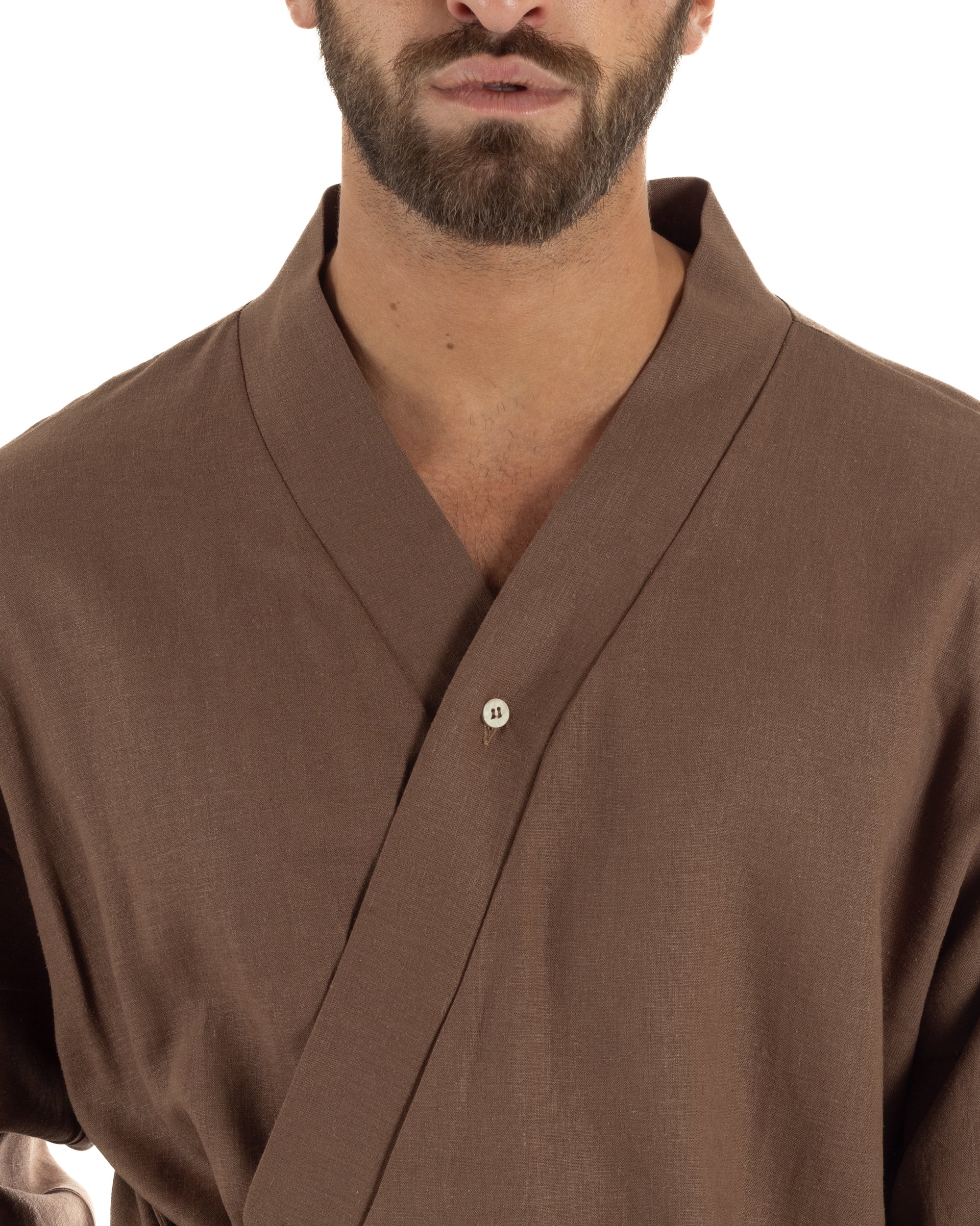 Giacca kimono lino relaxed fit morbido tinta unita marrone GIOSAL-G3400A