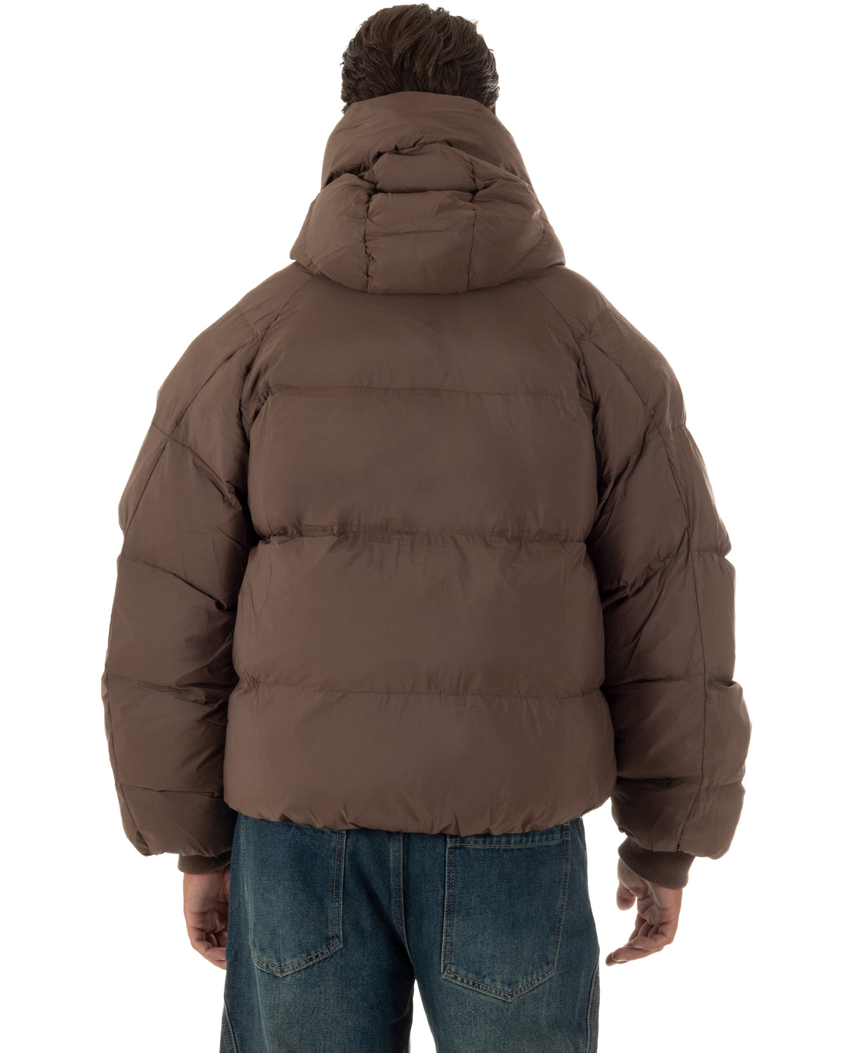 Giubbotto uomo oversize piumino bomber zip cappuccio opaco marrone GIOSAL-G3411A