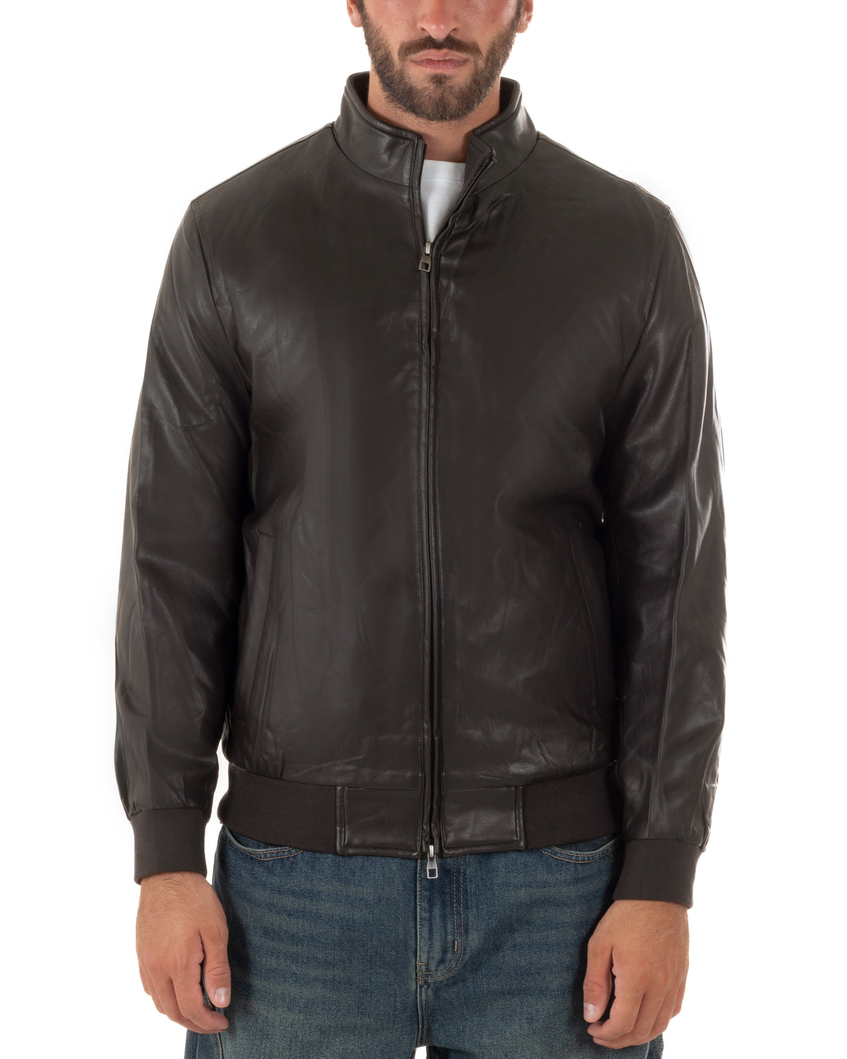Giacca uomo testa di moro con collo alto e stile biker