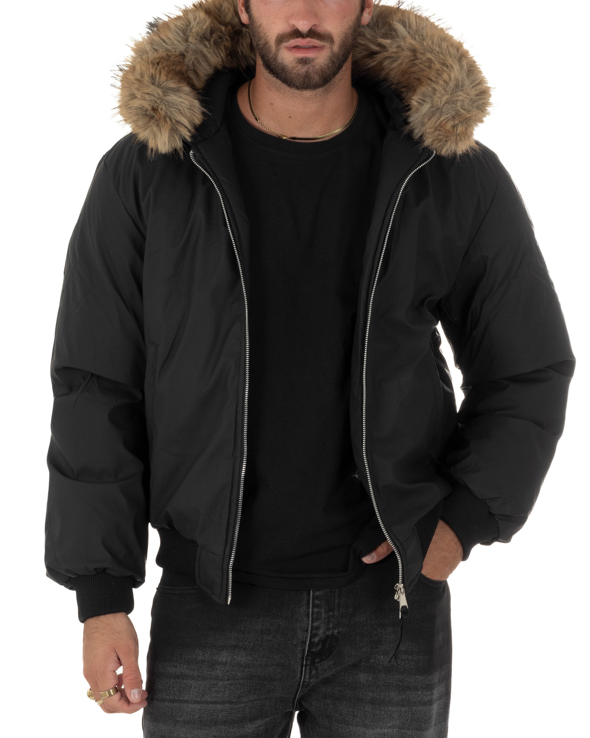 Bomber GIOSAL nero con imbottitura e chiusura con zip
