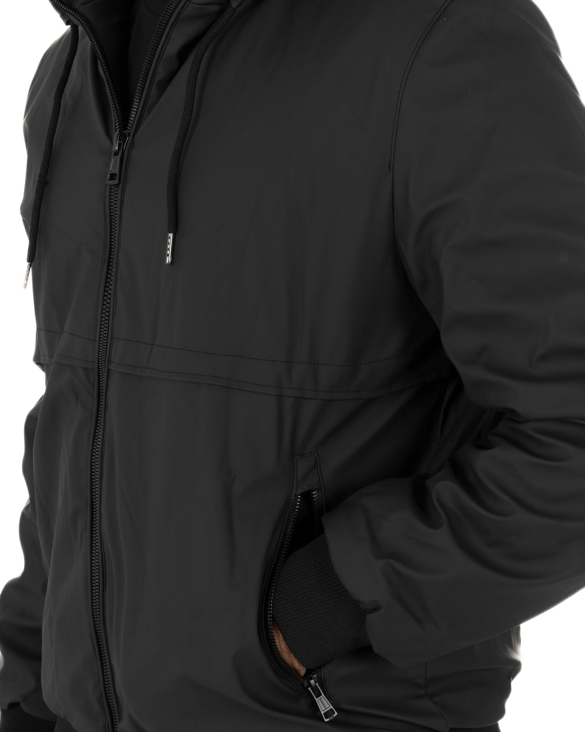 Giubbotto uomo tessuto tecnico imbottito zip cappuccio nero GIOSAL-G3417A