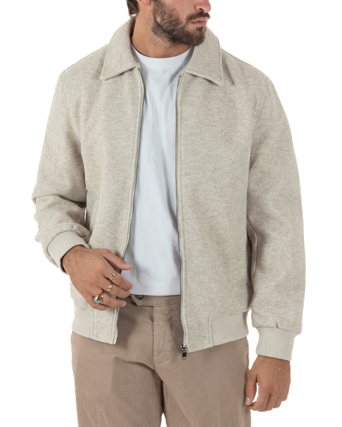 Giubbotto uomo giacca camicia colletto zip beige GIOSAL-G3418A