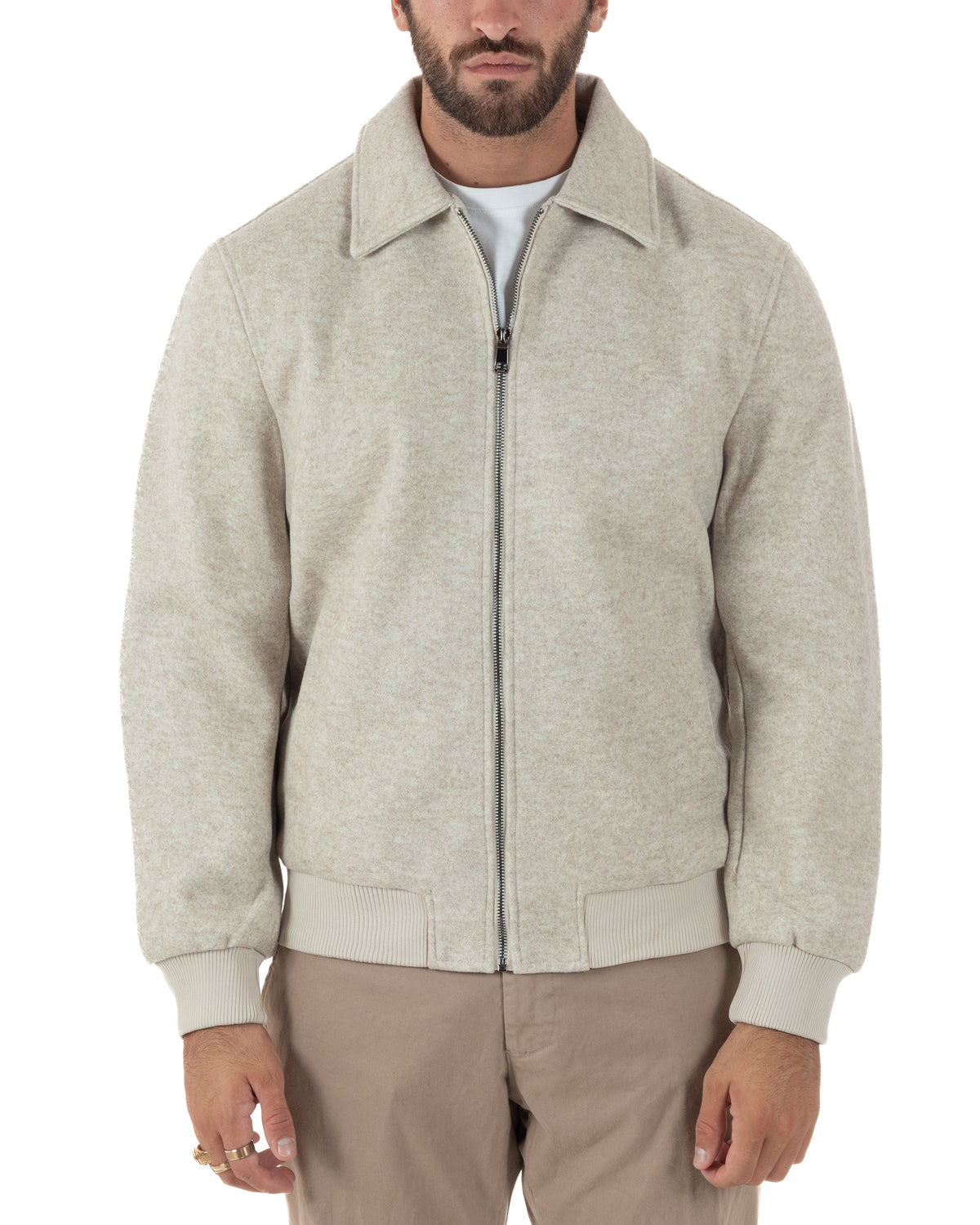 Giubbotto uomo giacca camicia colletto zip beige GIOSAL-G3418A