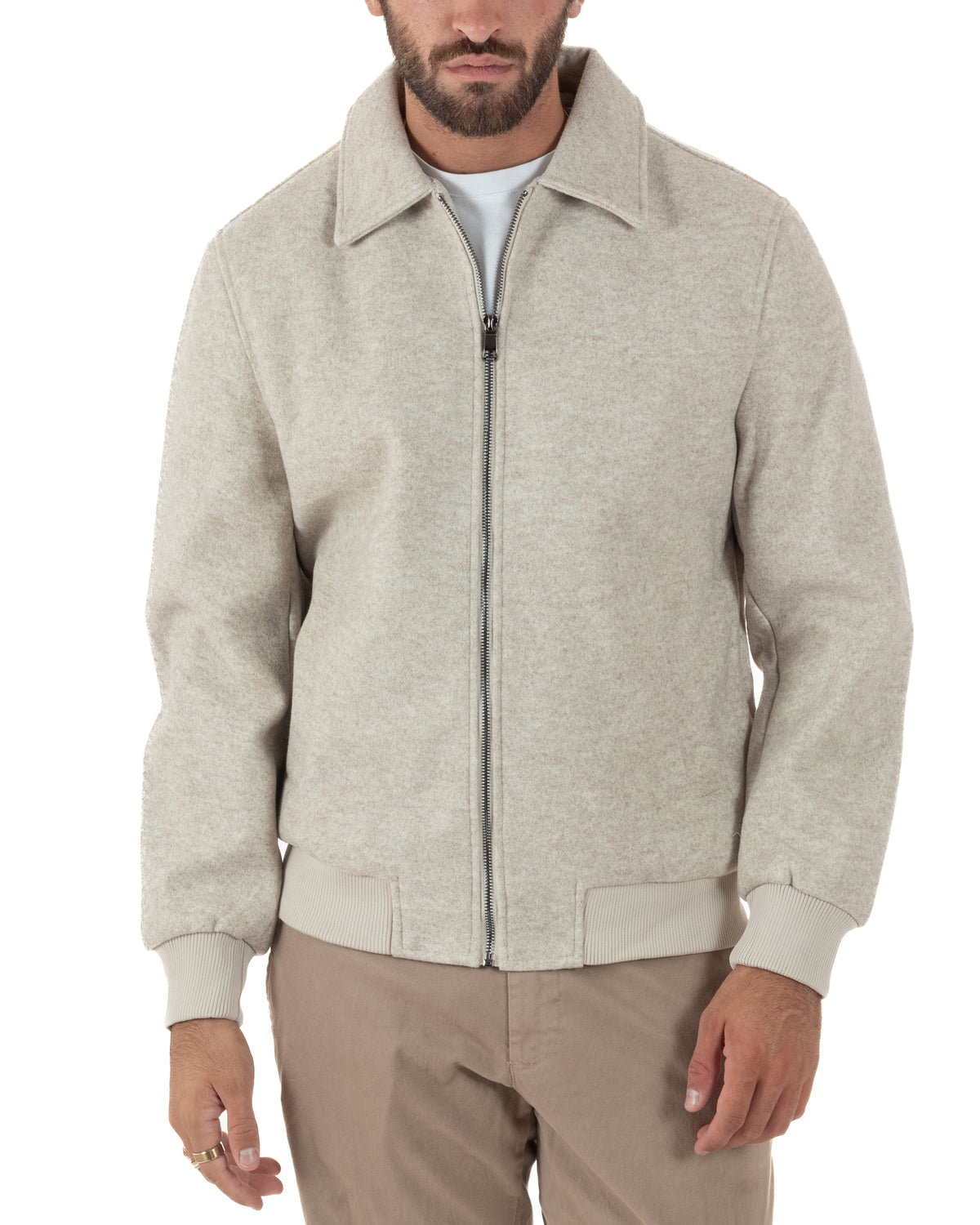 Giubbotto uomo giacca camicia colletto zip beige GIOSAL-G3418A