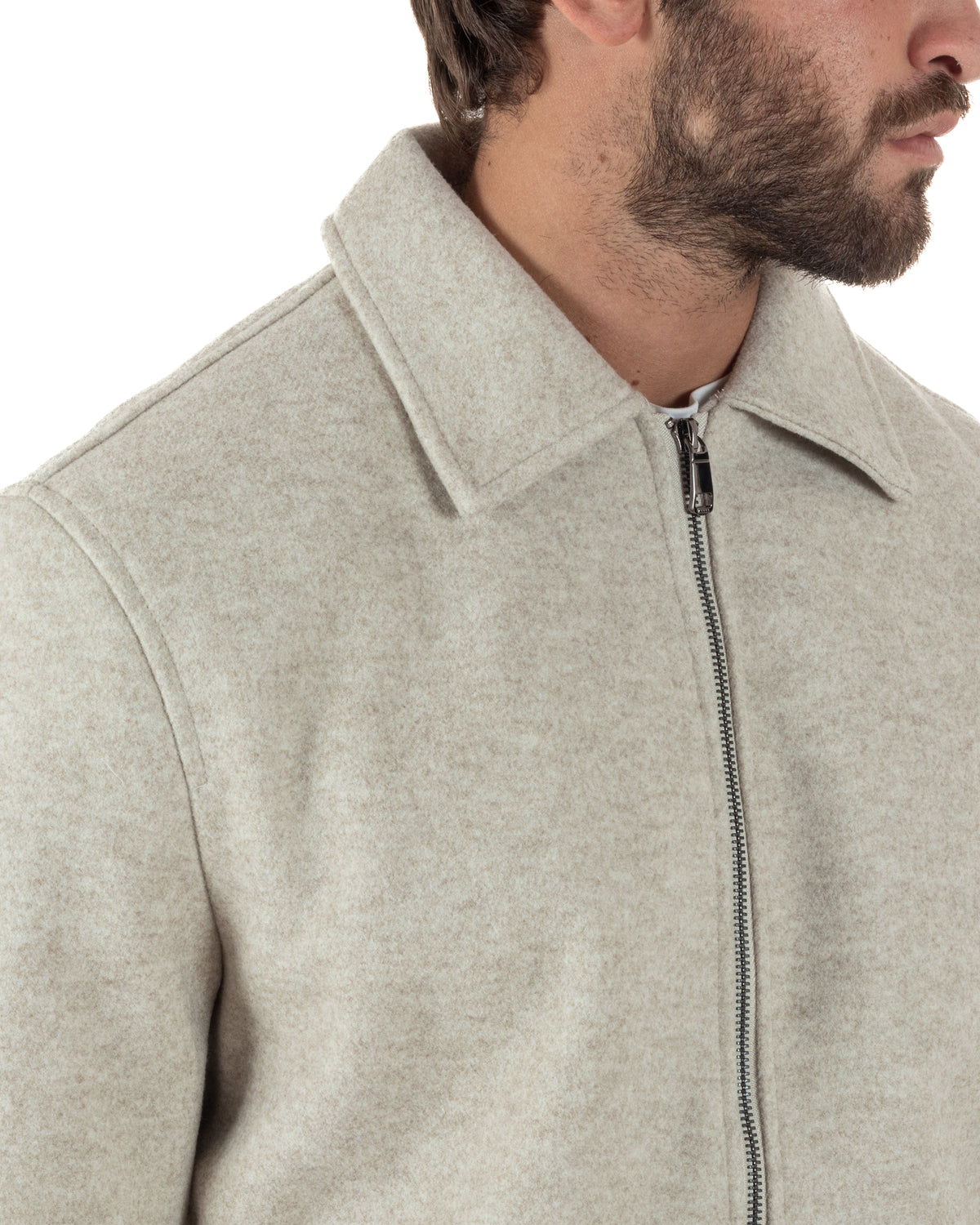 Giubbotto uomo giacca camicia colletto zip beige GIOSAL-G3418A