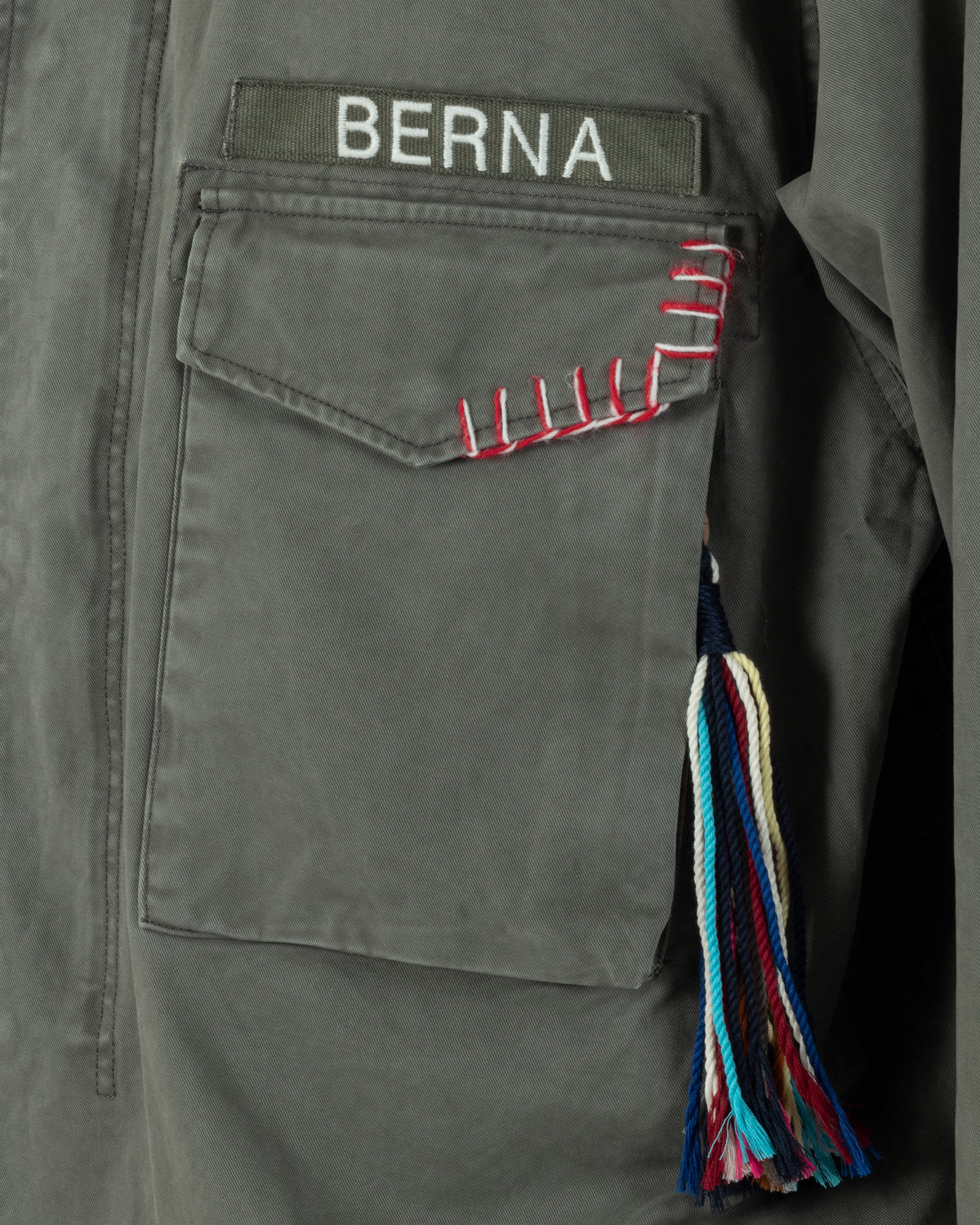 OverJacket giubbotto uomo sahariana camicione ricami verde militare Berna-M 262388-6