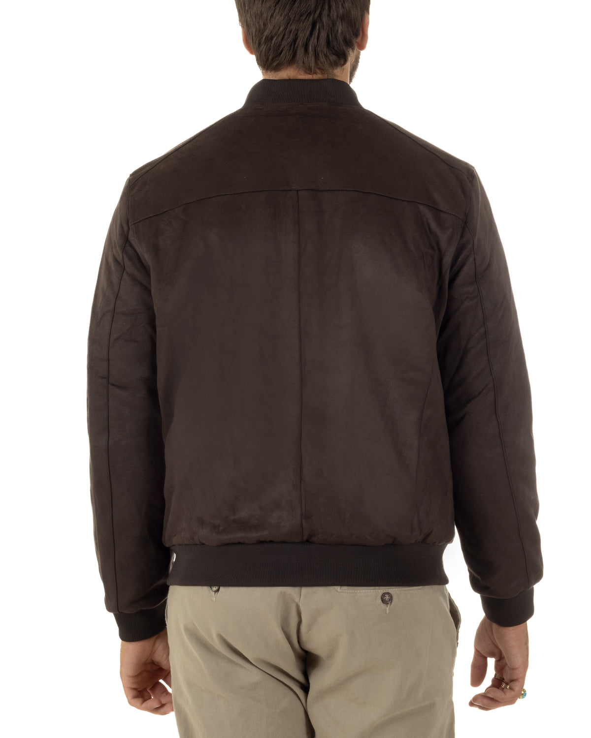 Giubbotto bomber uomo camoscio college zip marrone GIOSAL-G3420A