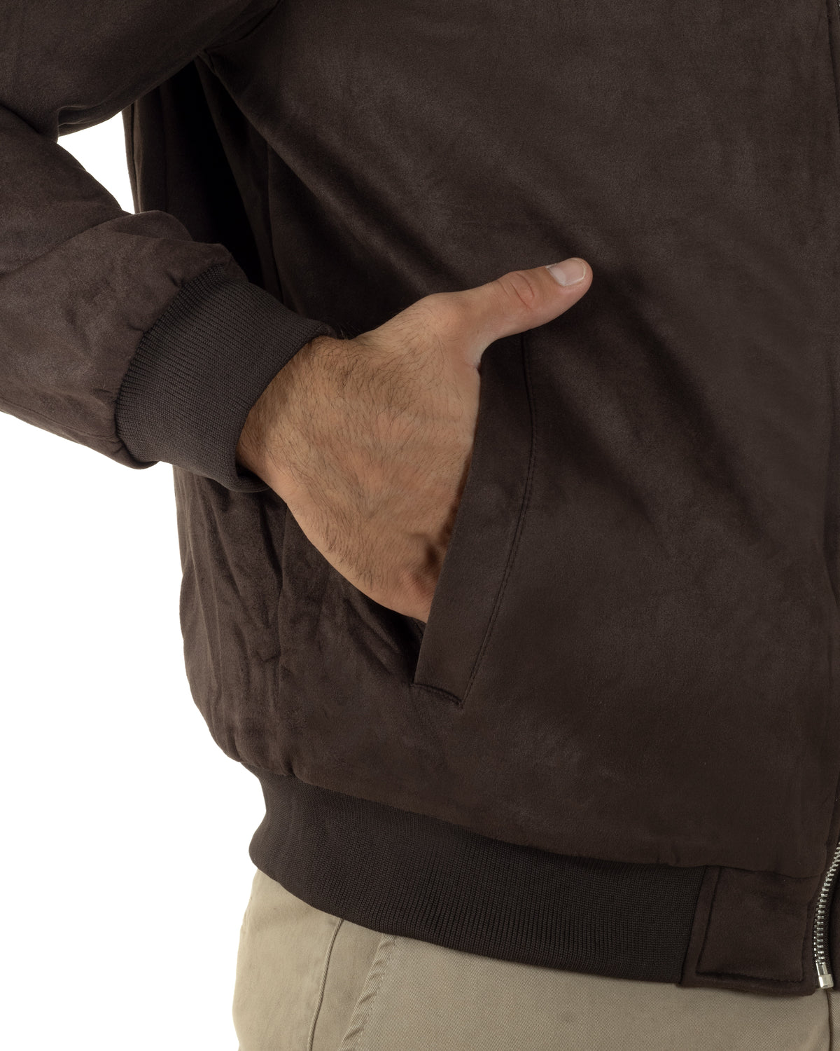 Giubbotto bomber uomo camoscio college zip marrone GIOSAL-G3420A