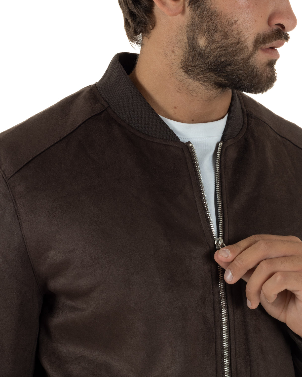 Giubbotto bomber uomo camoscio college zip marrone GIOSAL-G3420A