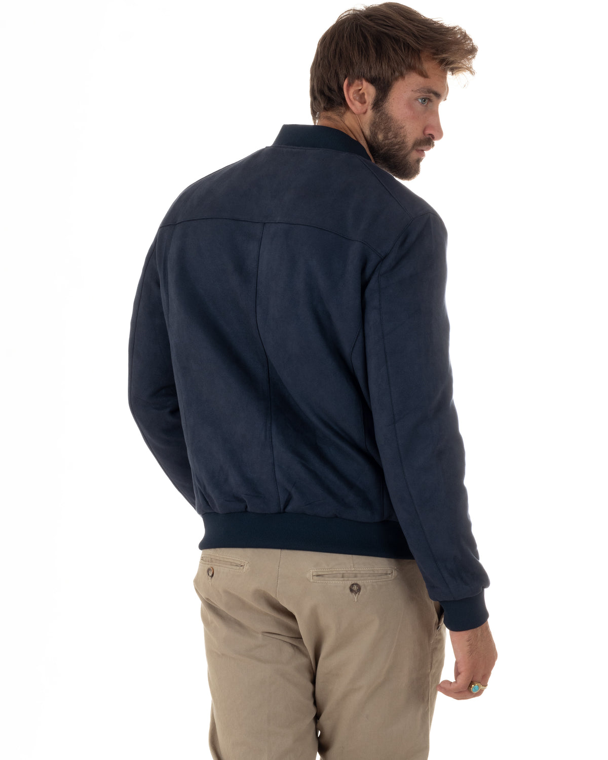 Giubbotto bomber uomo camoscio college zip blu GIOSAL-G3422A
