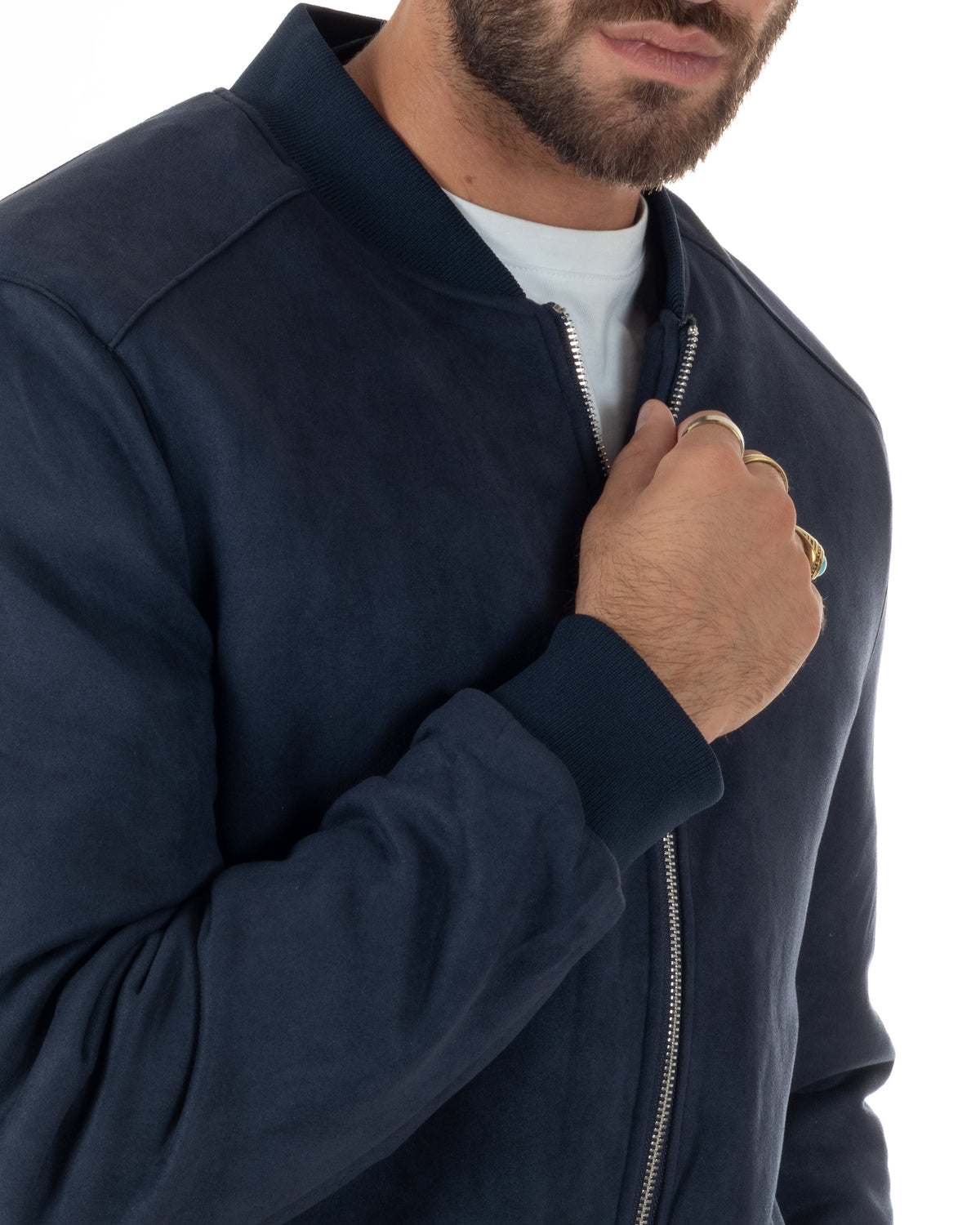Giubbotto bomber uomo camoscio college zip blu GIOSAL-G3422A