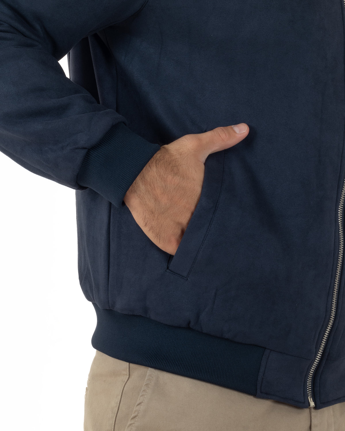 Giubbotto bomber uomo camoscio college zip blu GIOSAL-G3422A