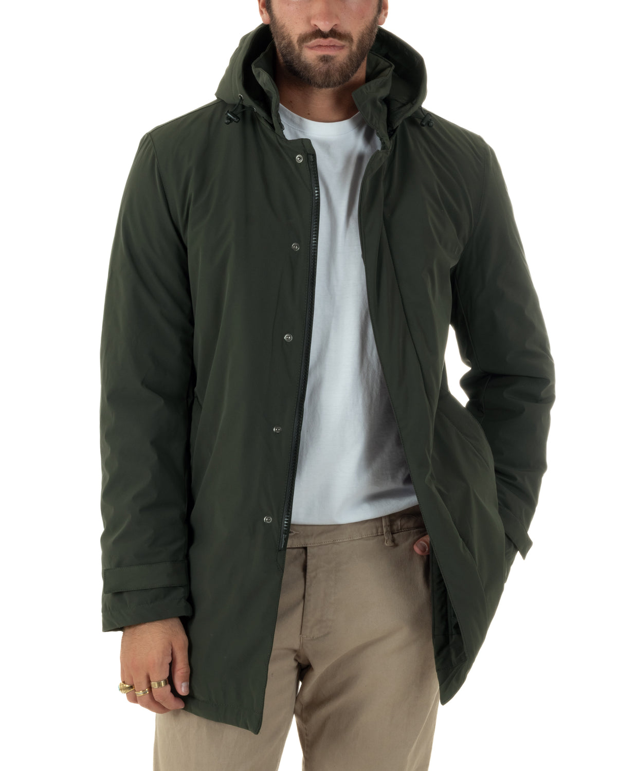 Giubbotto uomo verde GIOSAL in tessuto tecnico, con collo alto e tasche con patta,